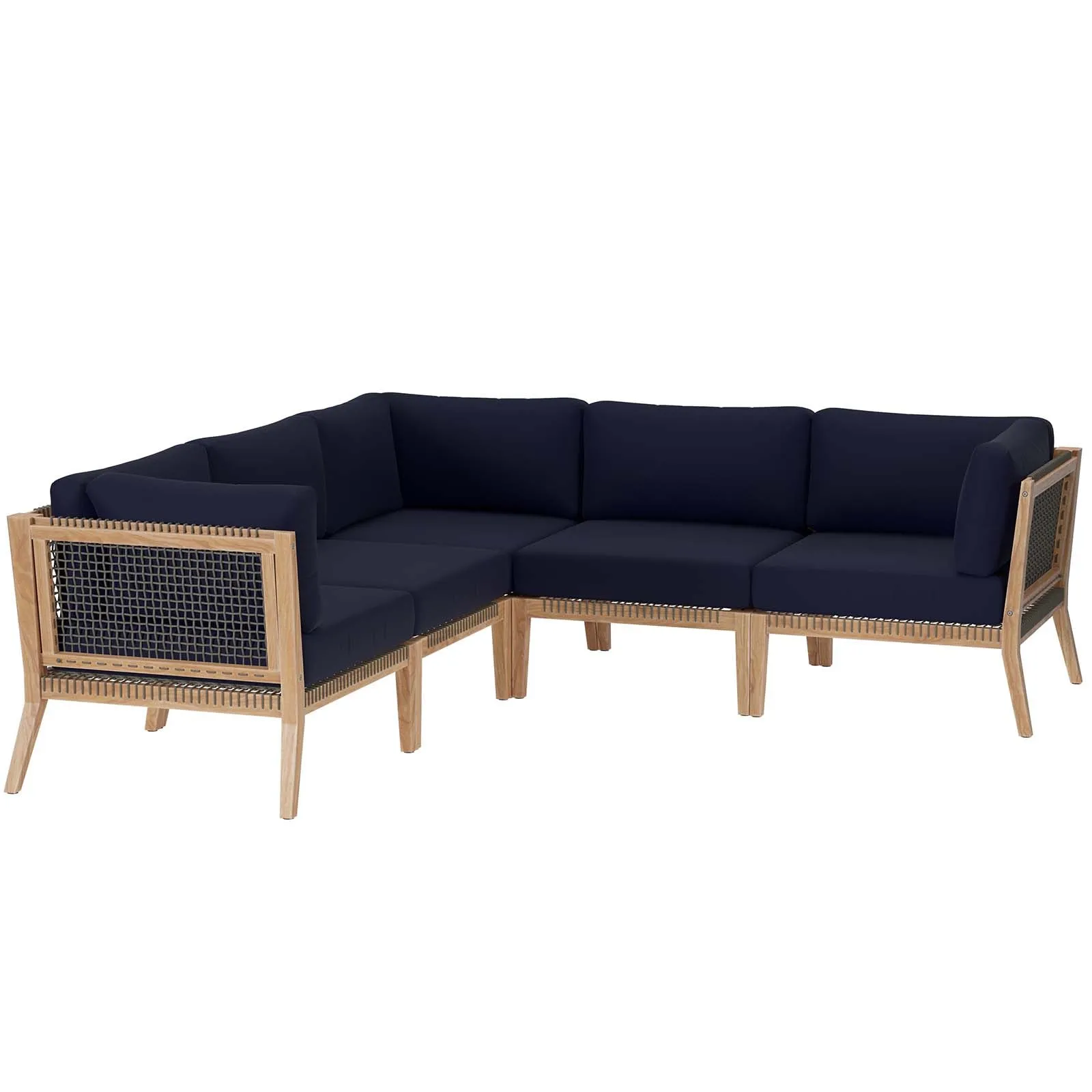 Clearwater Outdoor Patio Teak Wood 5-Piece Sectional Sofa by Modway