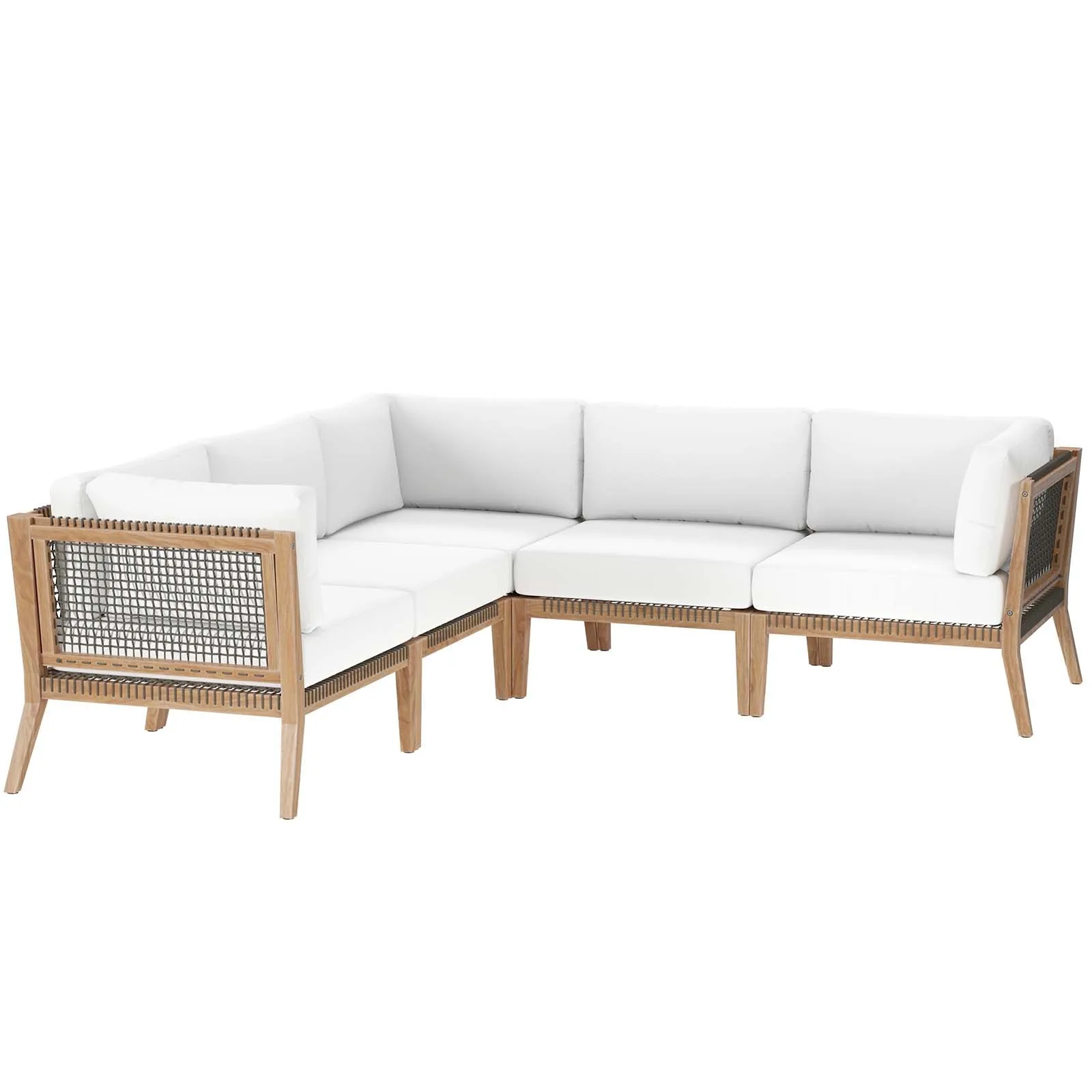 Clearwater Outdoor Patio Teak Wood 5-Piece Sectional Sofa by Modway