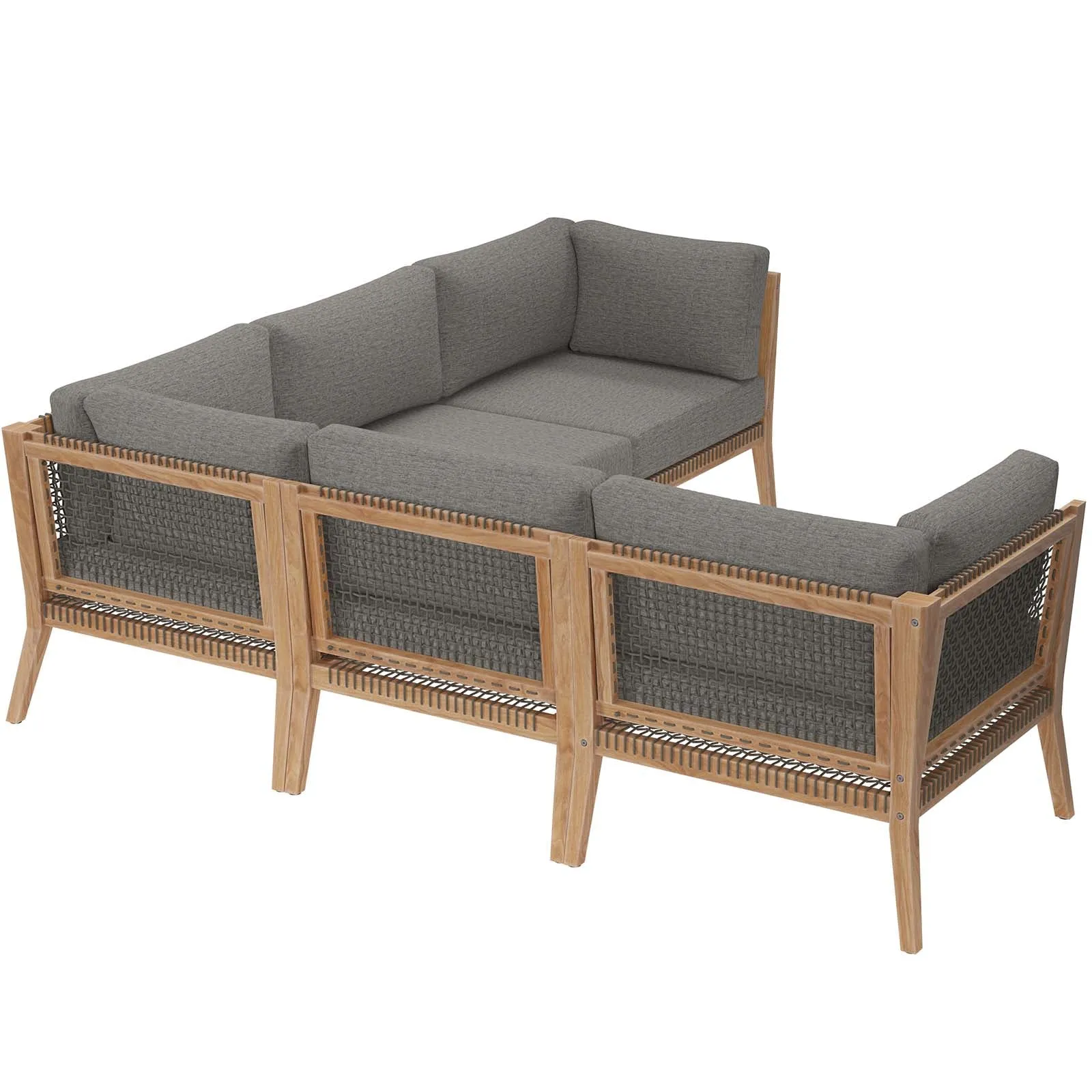 Clearwater Outdoor Patio Teak Wood 5-Piece Sectional Sofa by Modway