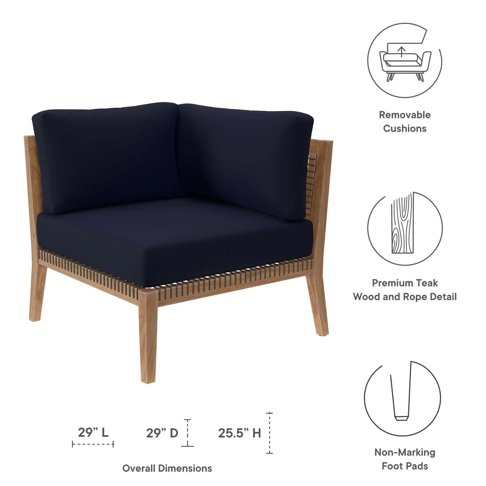 Clearwater Outdoor Patio Teak Wood Corner Chair by Modway