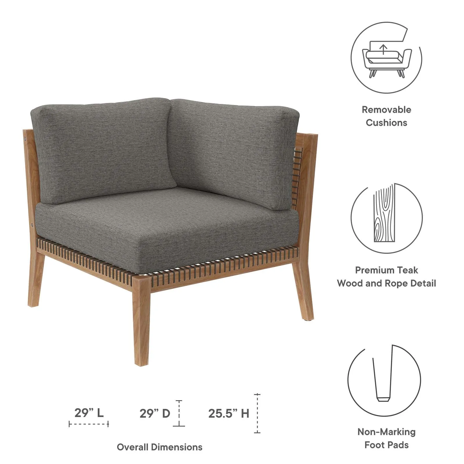 Clearwater Outdoor Patio Teak Wood Corner Chair by Modway