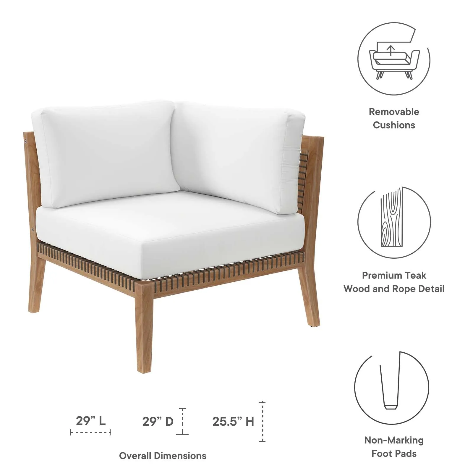 Clearwater Outdoor Patio Teak Wood Corner Chair by Modway