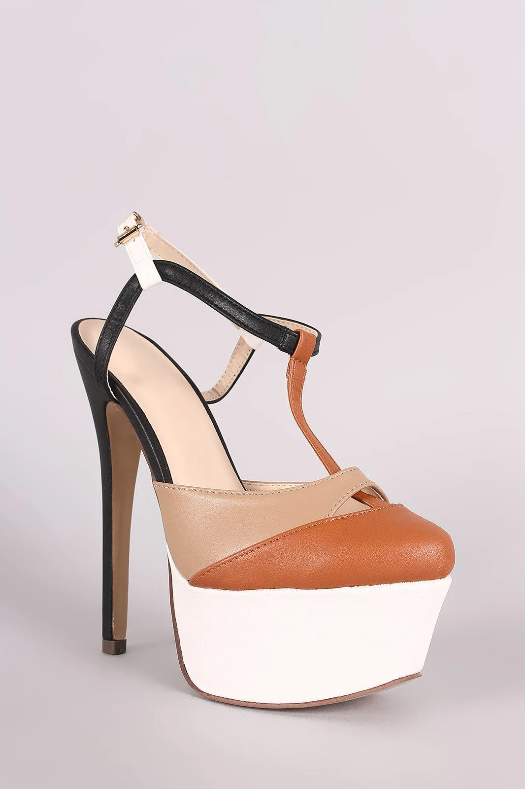 Colorblock T-Strap Chunky Platform Pump