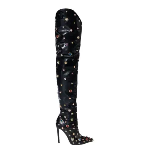 Colorful Rhinestone Thigh High Boots