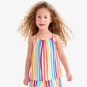 Cotton gauze tank in bright rainbow stripe