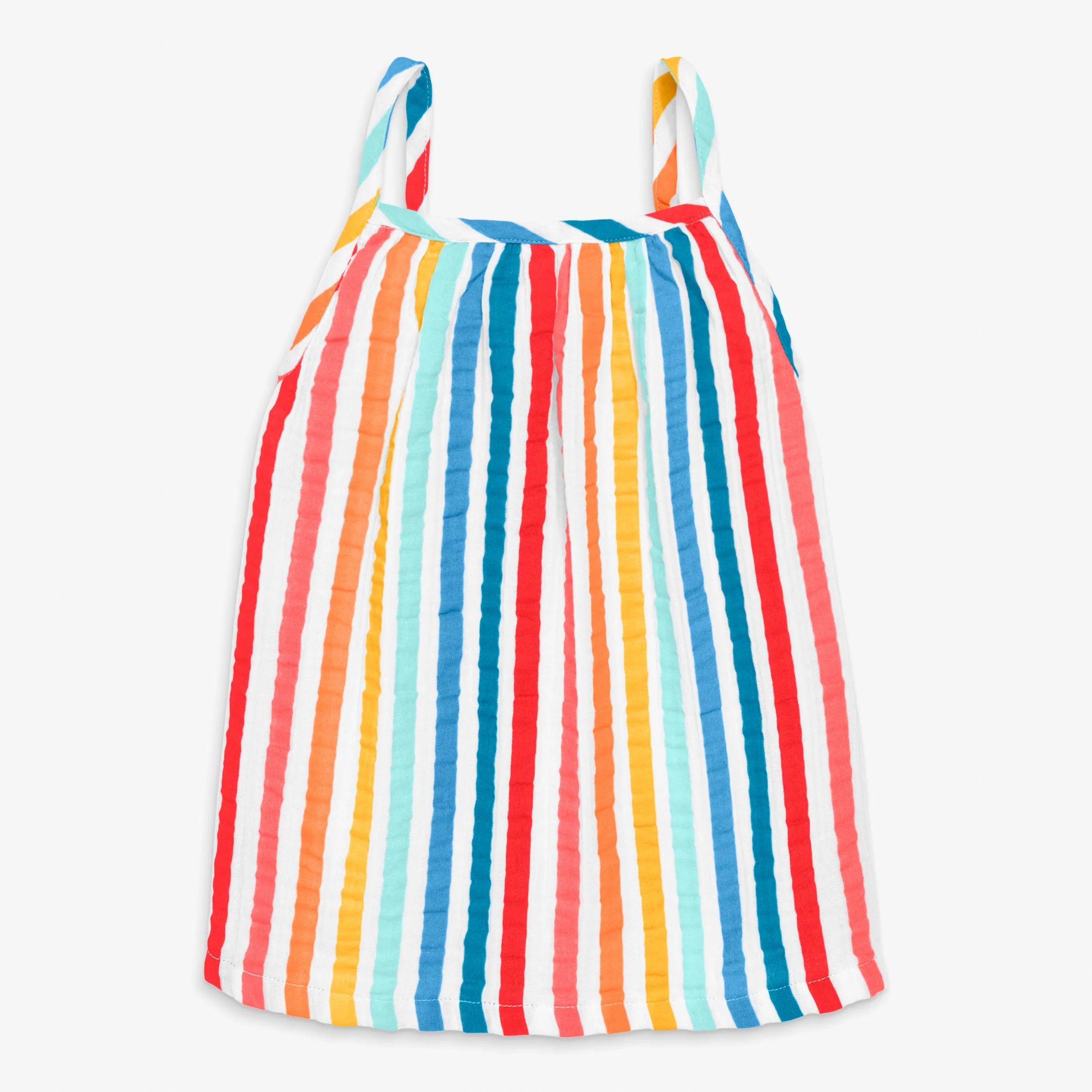 Cotton gauze tank in bright rainbow stripe