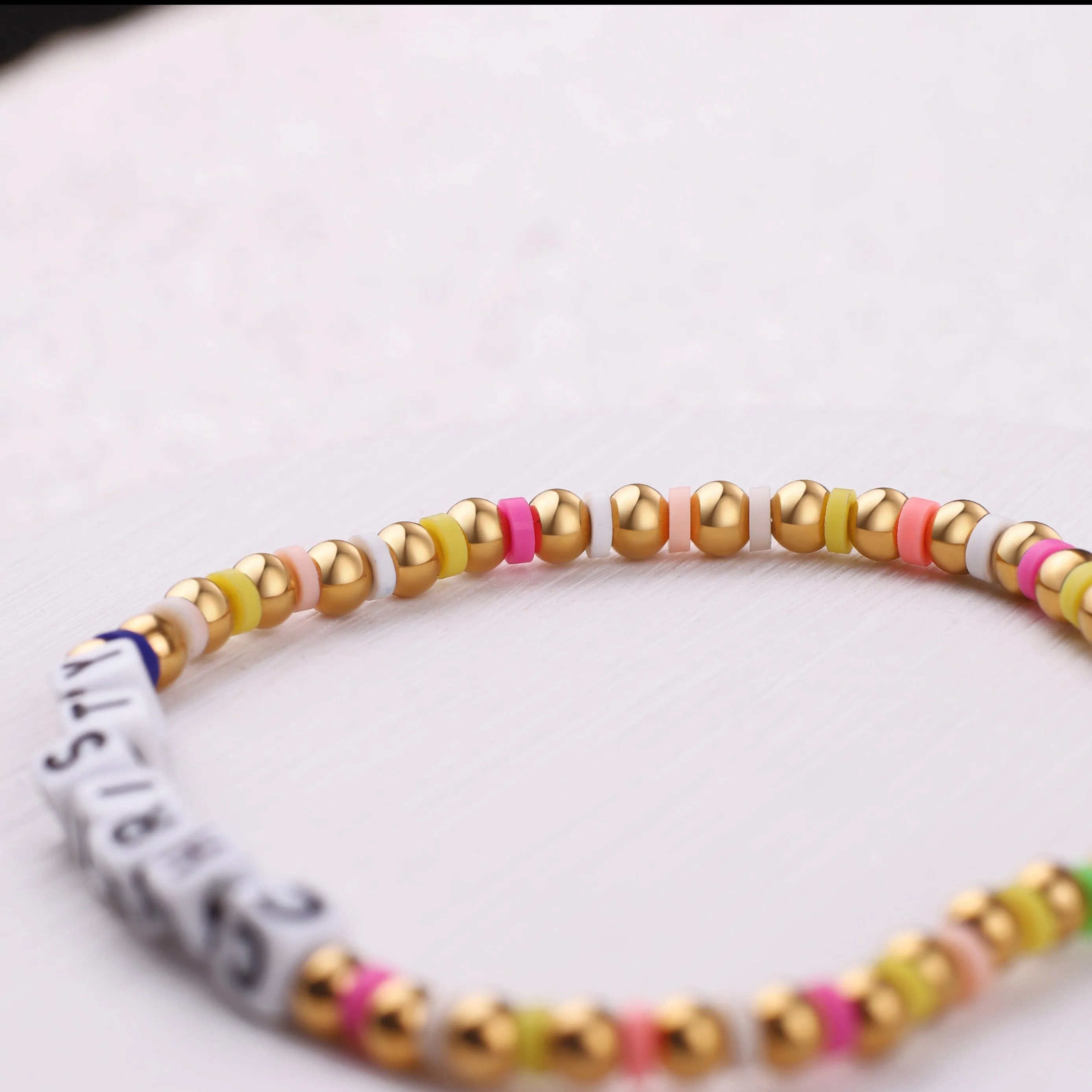 Custom Waterproof Gold Rainbow Beaded Friendship Bracelet