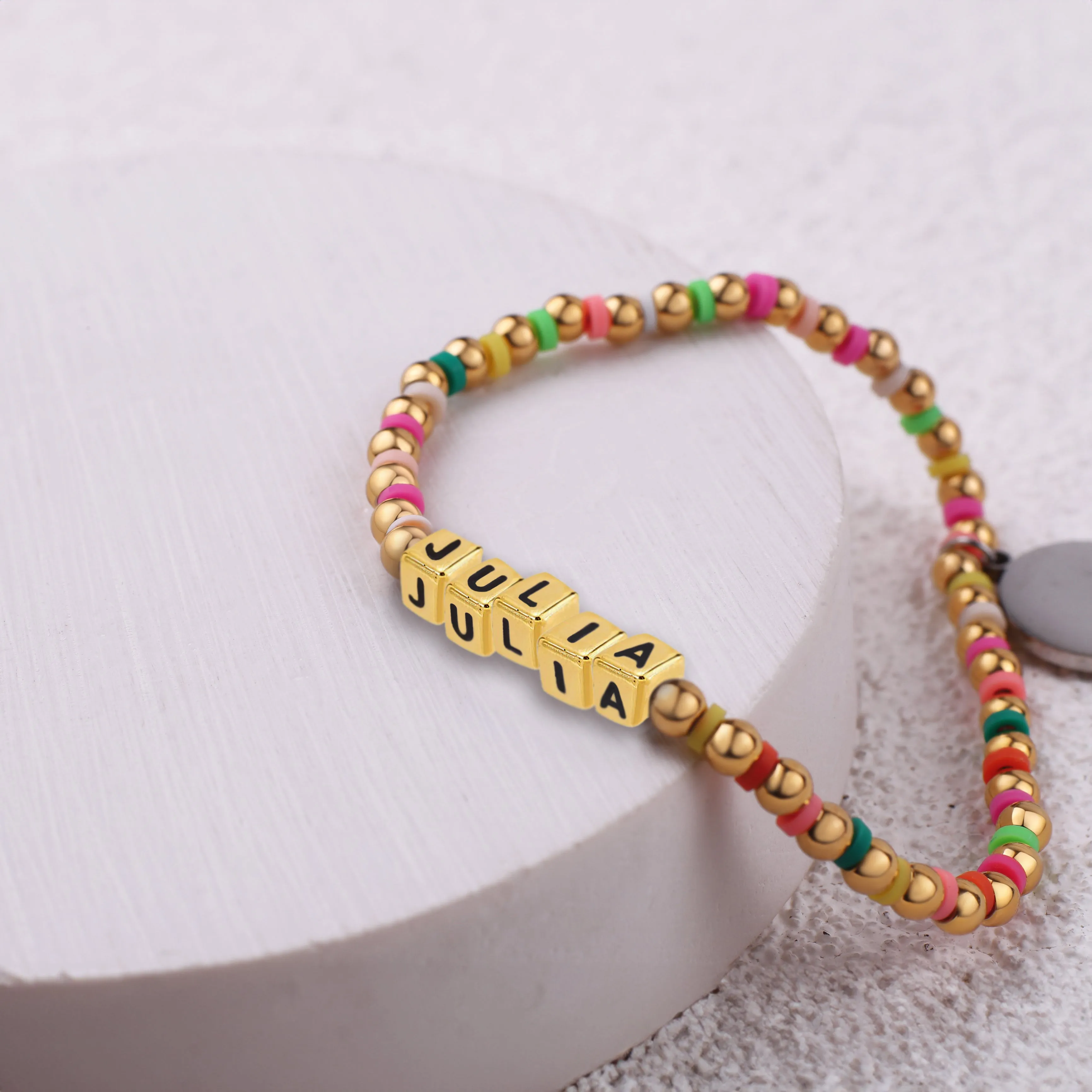 Custom Waterproof Gold Rainbow Beaded Friendship Bracelet