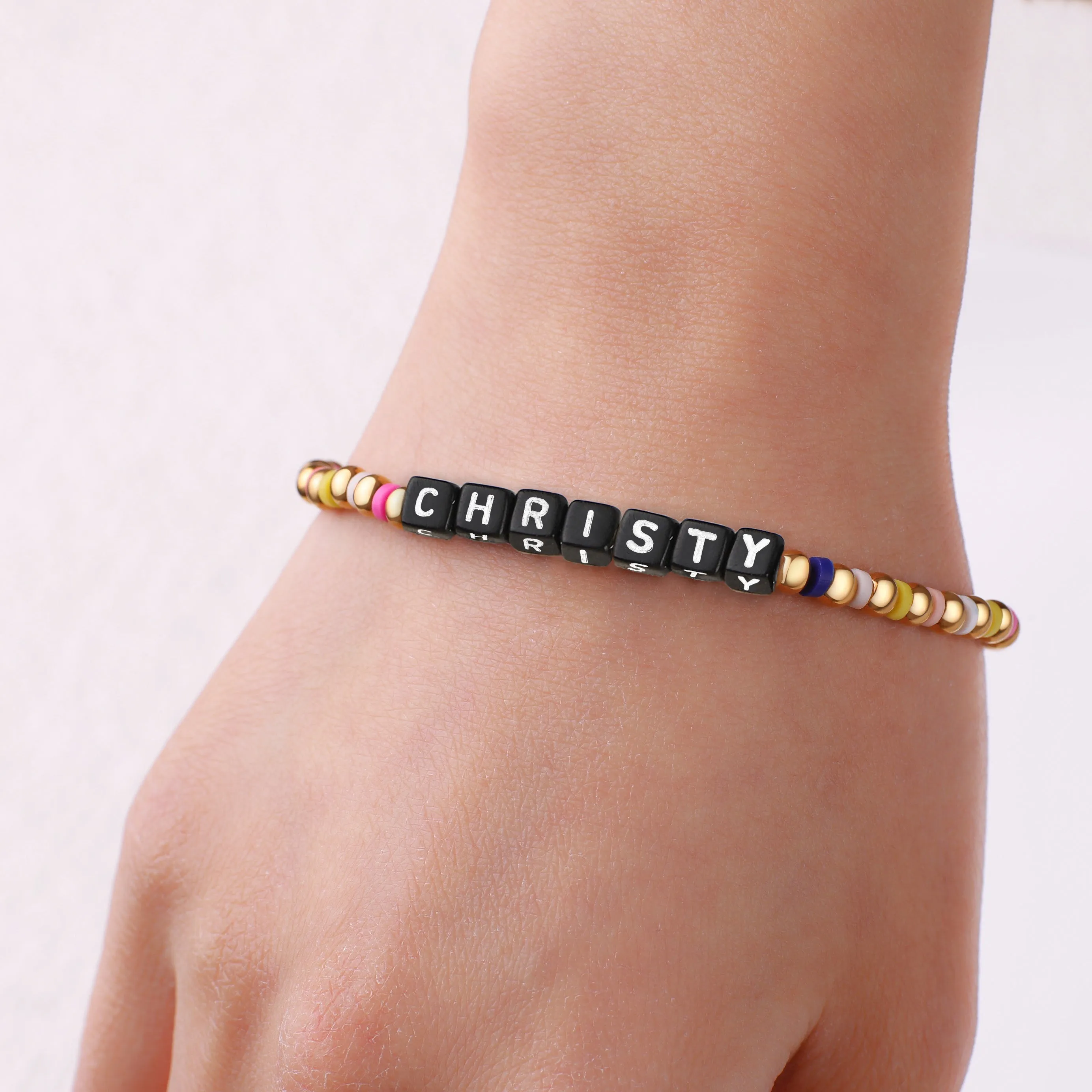 Custom Waterproof Gold Rainbow Beaded Friendship Bracelet