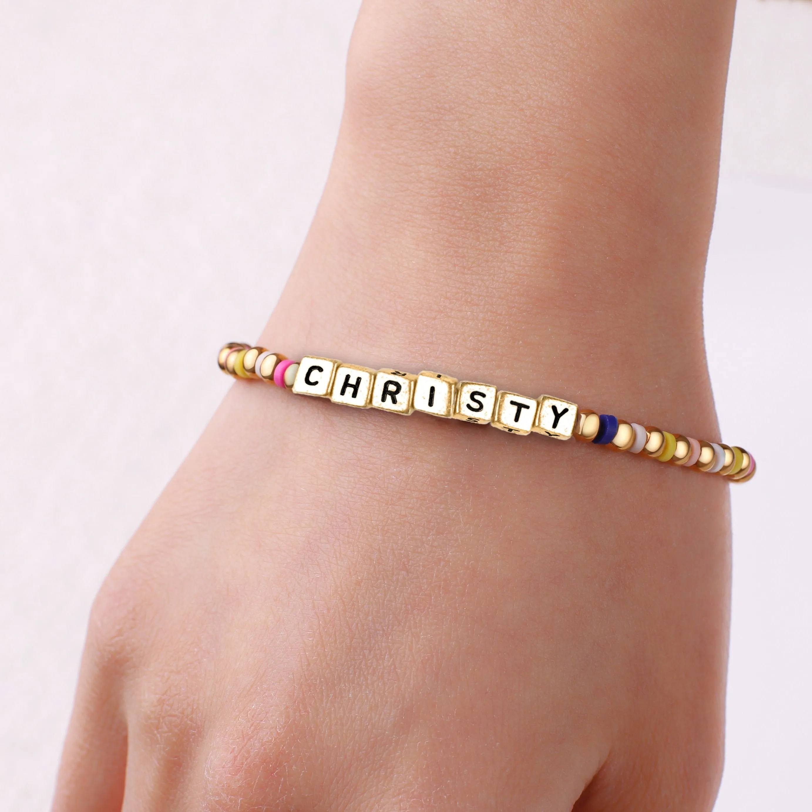 Custom Waterproof Gold Rainbow Beaded Friendship Bracelet