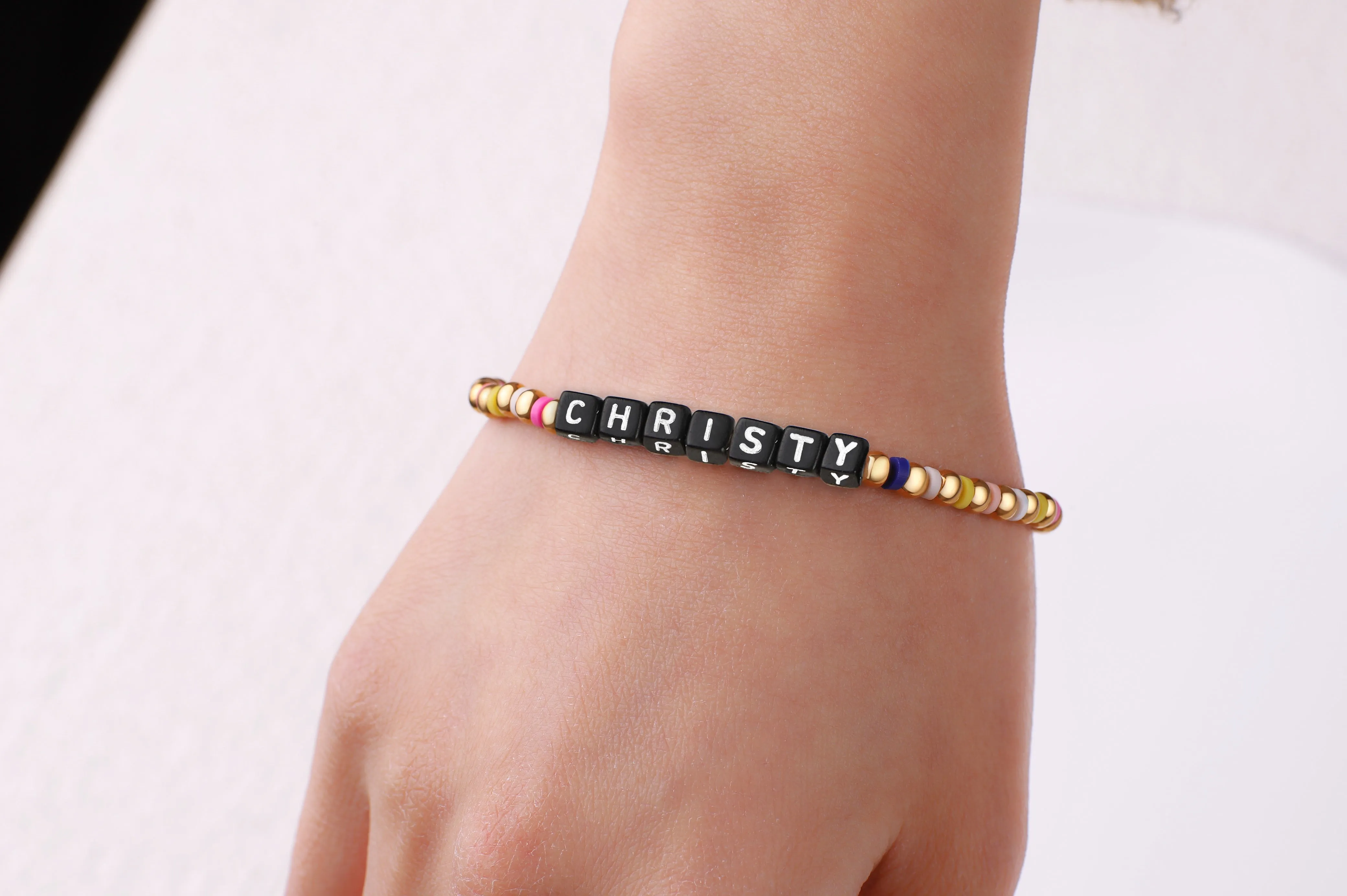 Custom Waterproof Gold Rainbow Beaded Friendship Bracelet