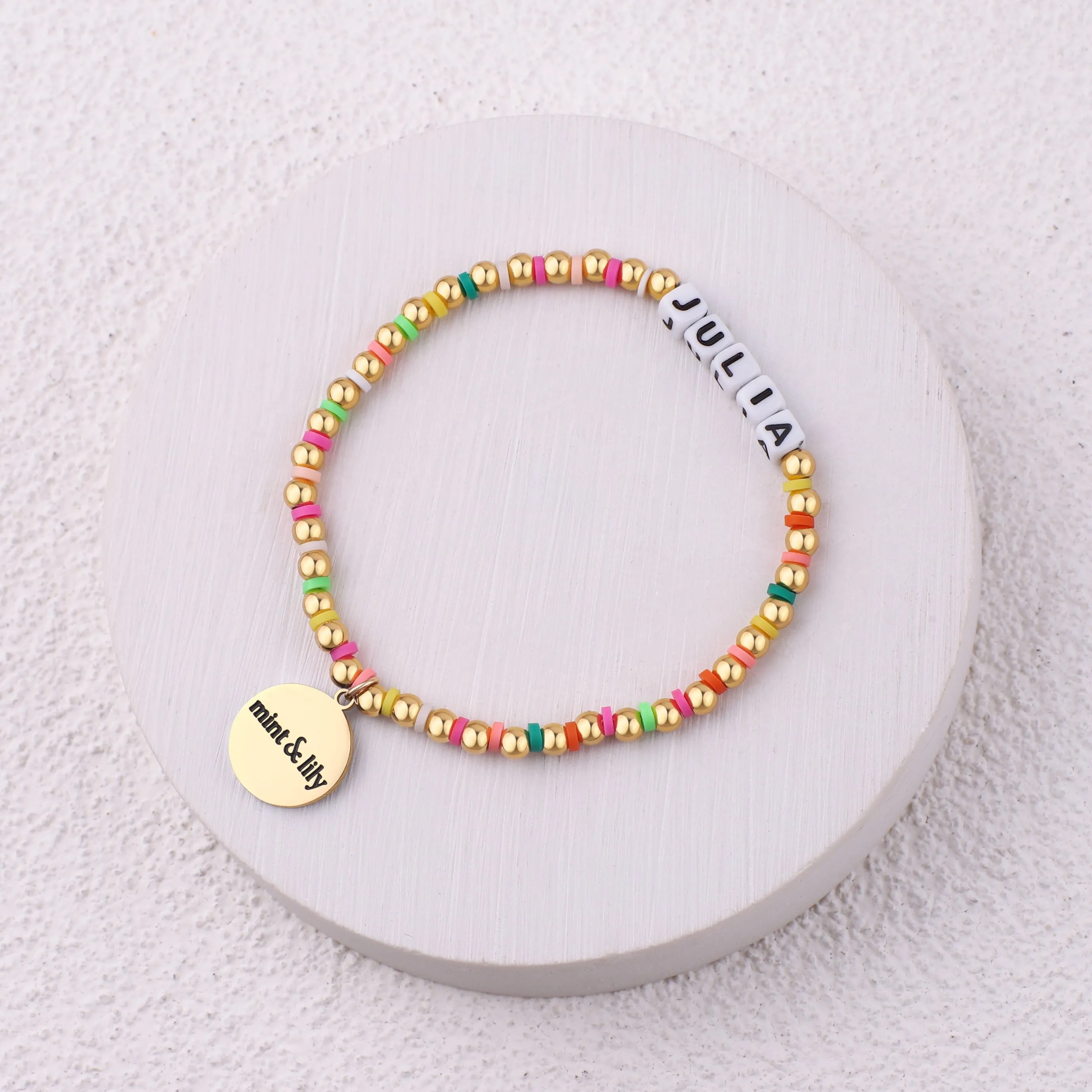 Custom Waterproof Gold Rainbow Beaded Friendship Bracelet