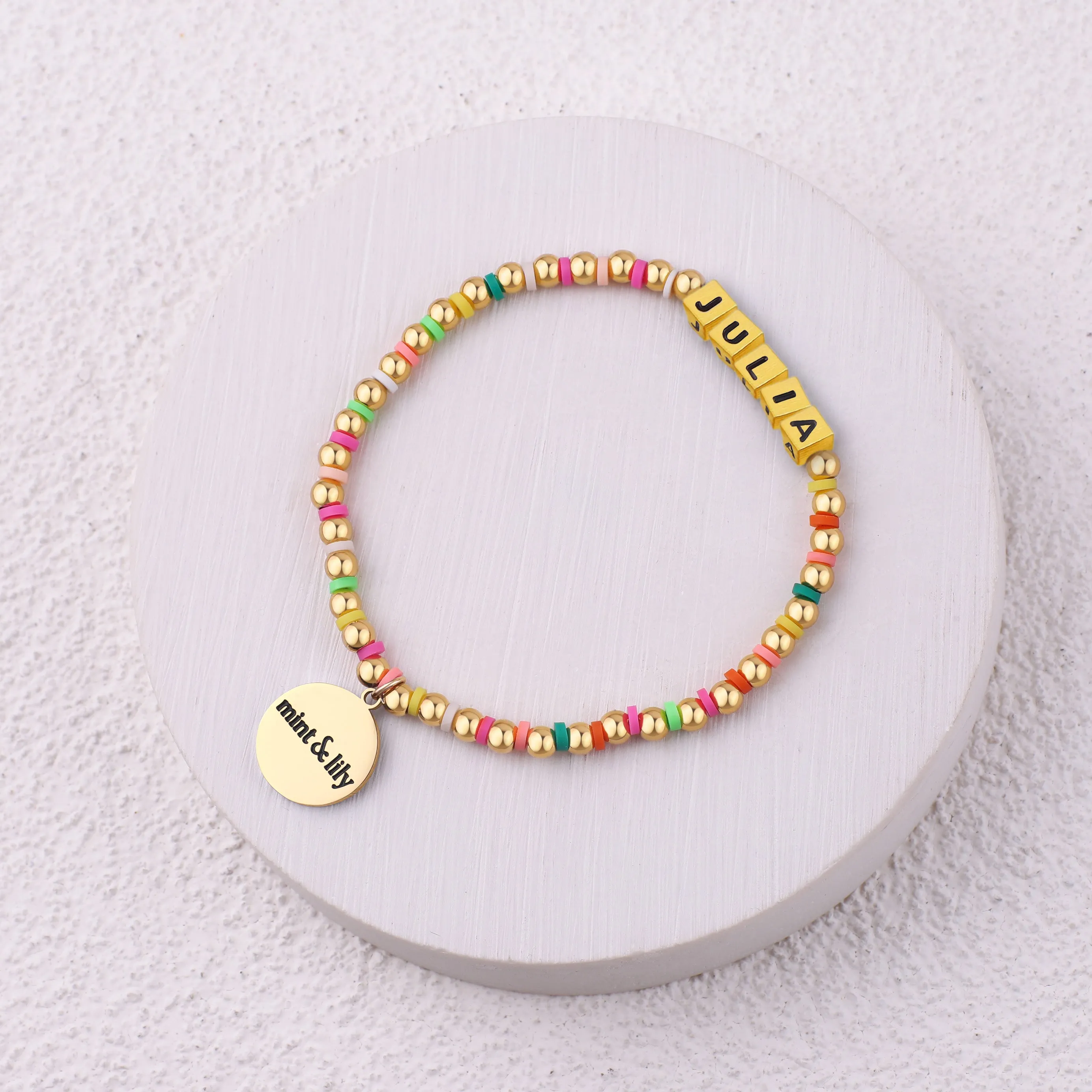 Custom Waterproof Gold Rainbow Beaded Friendship Bracelet