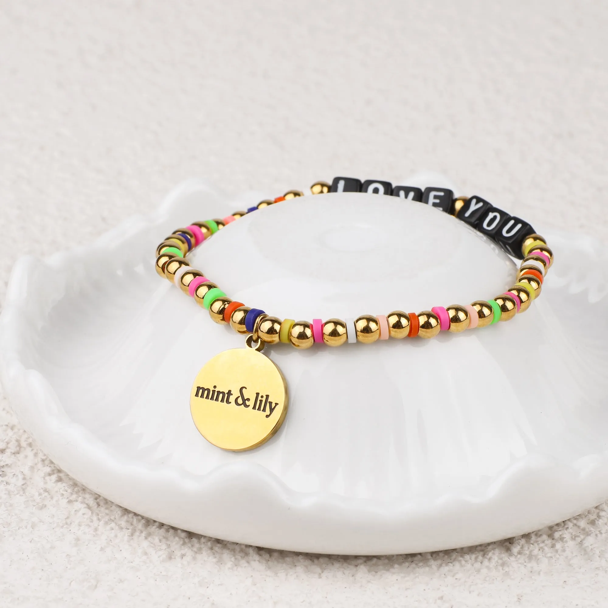 Custom Waterproof Gold Rainbow Beaded Friendship Bracelet