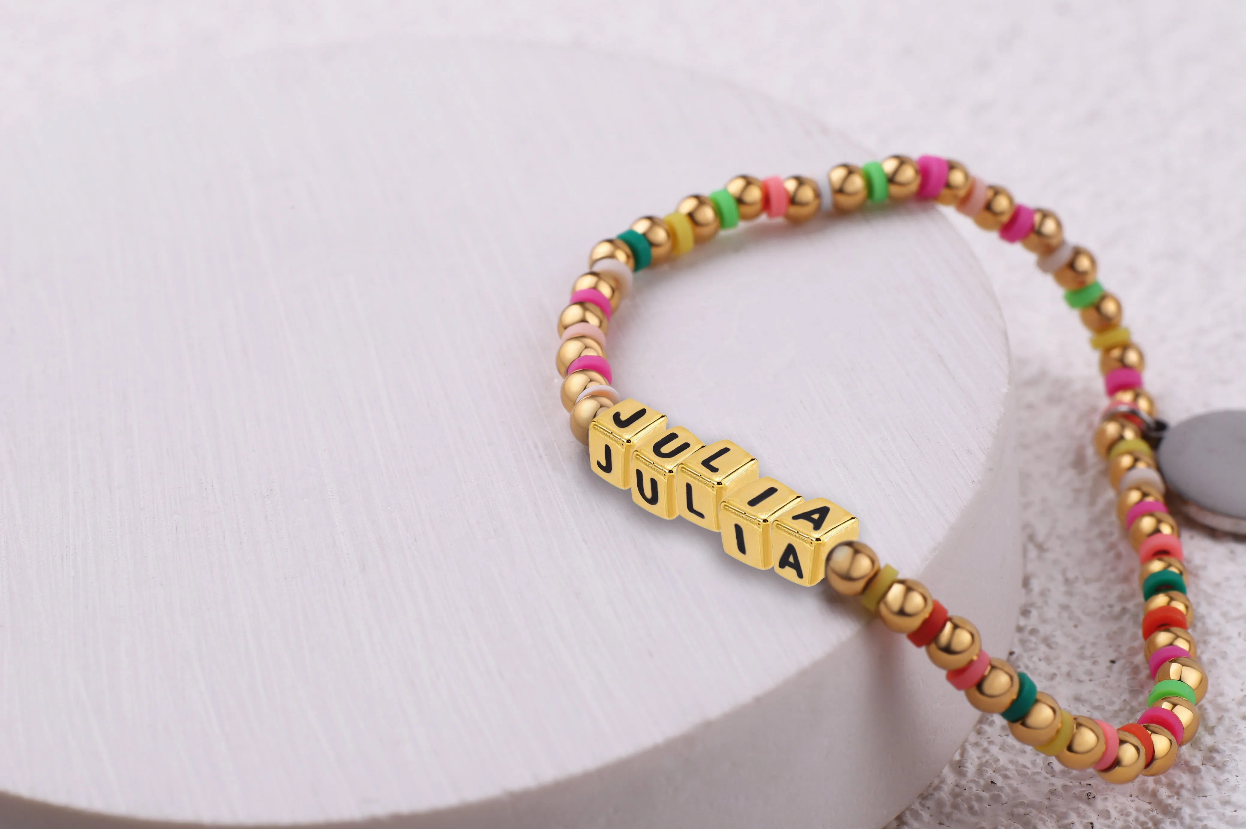 Custom Waterproof Gold Rainbow Beaded Friendship Bracelet