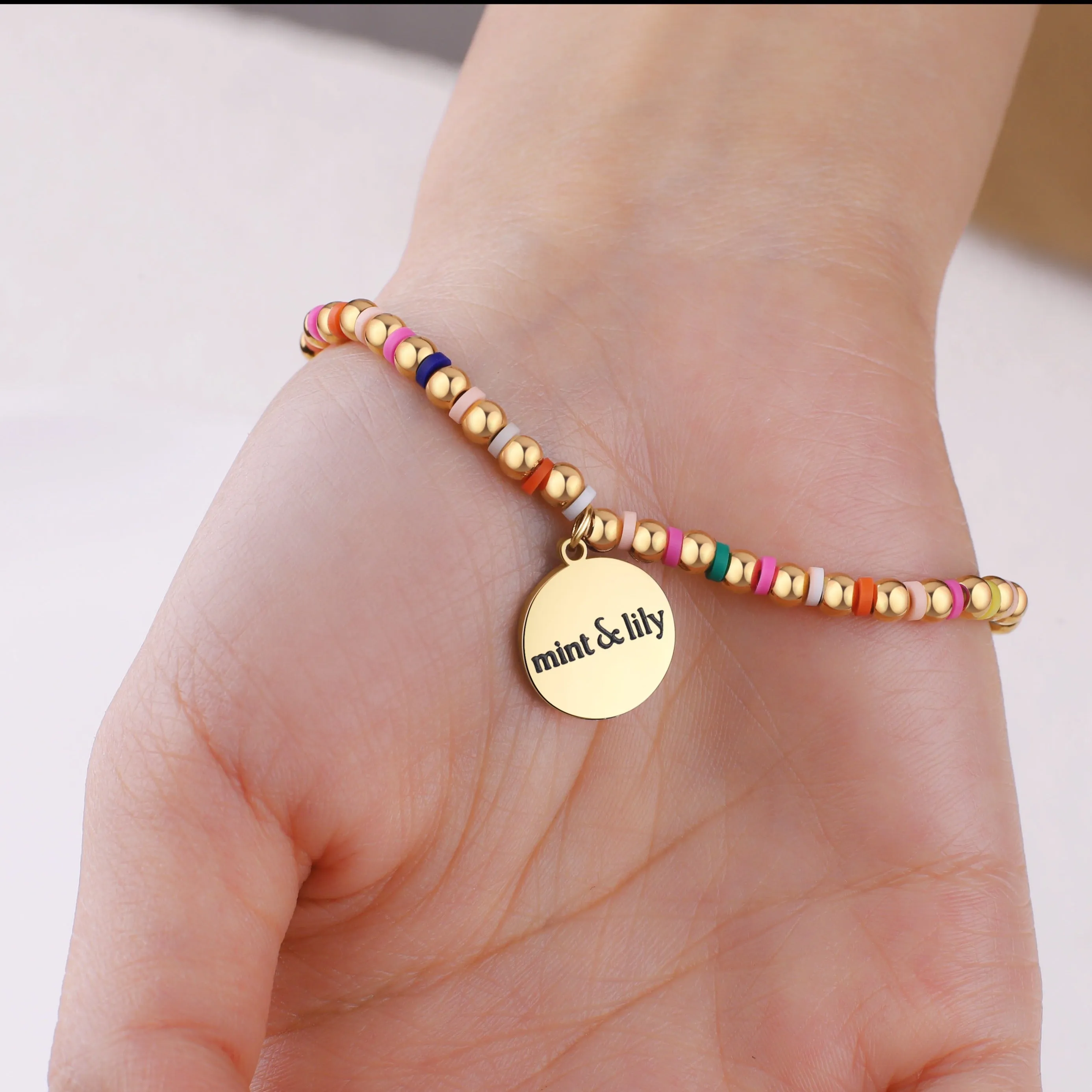 Custom Waterproof Gold Rainbow Beaded Friendship Bracelet