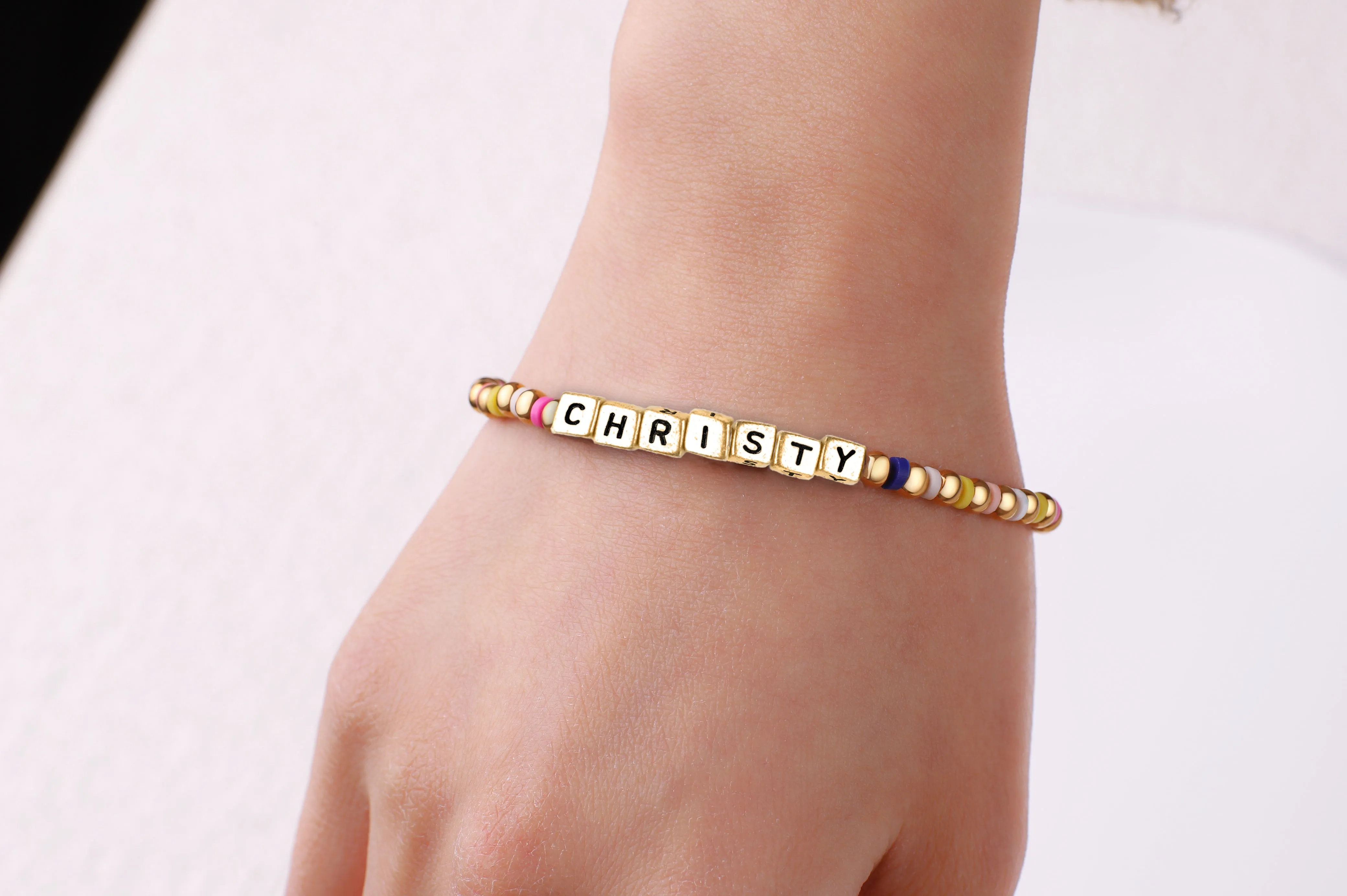 Custom Waterproof Gold Rainbow Beaded Friendship Bracelet