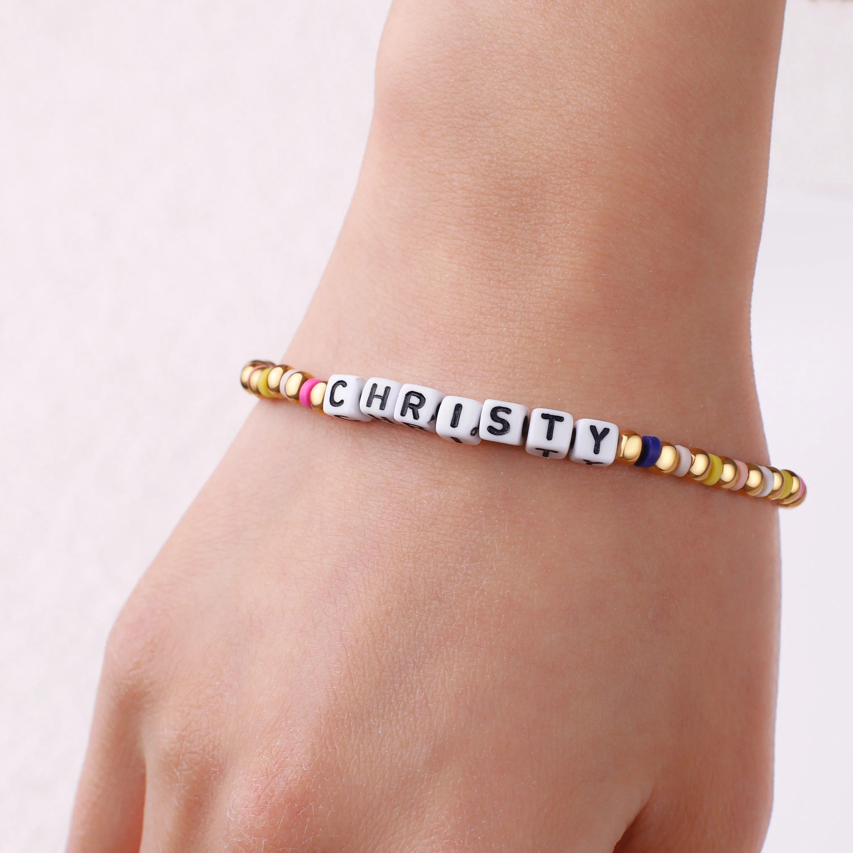 Custom Waterproof Gold Rainbow Beaded Friendship Bracelet