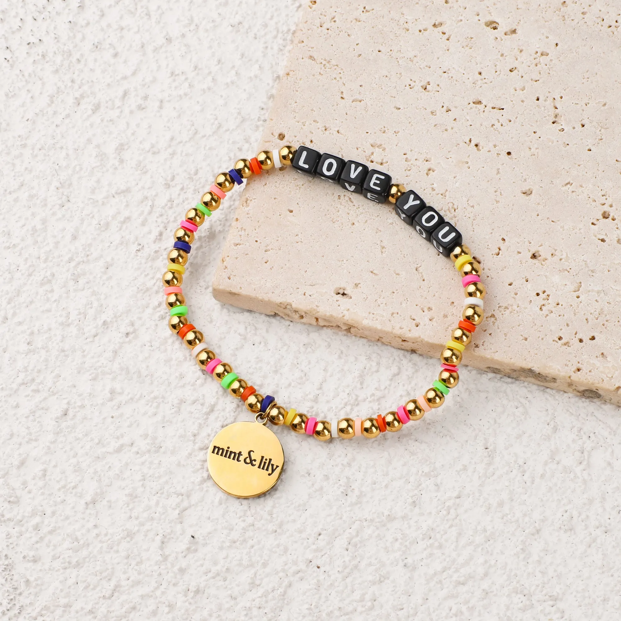 Custom Waterproof Gold Rainbow Beaded Friendship Bracelet