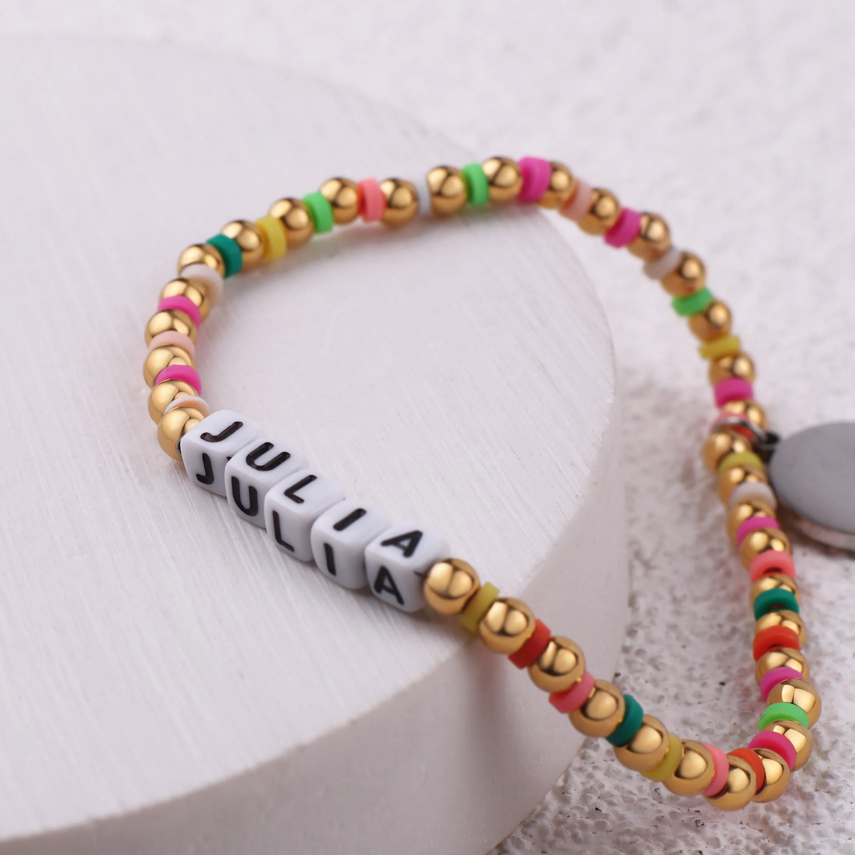 Custom Waterproof Gold Rainbow Beaded Friendship Bracelet