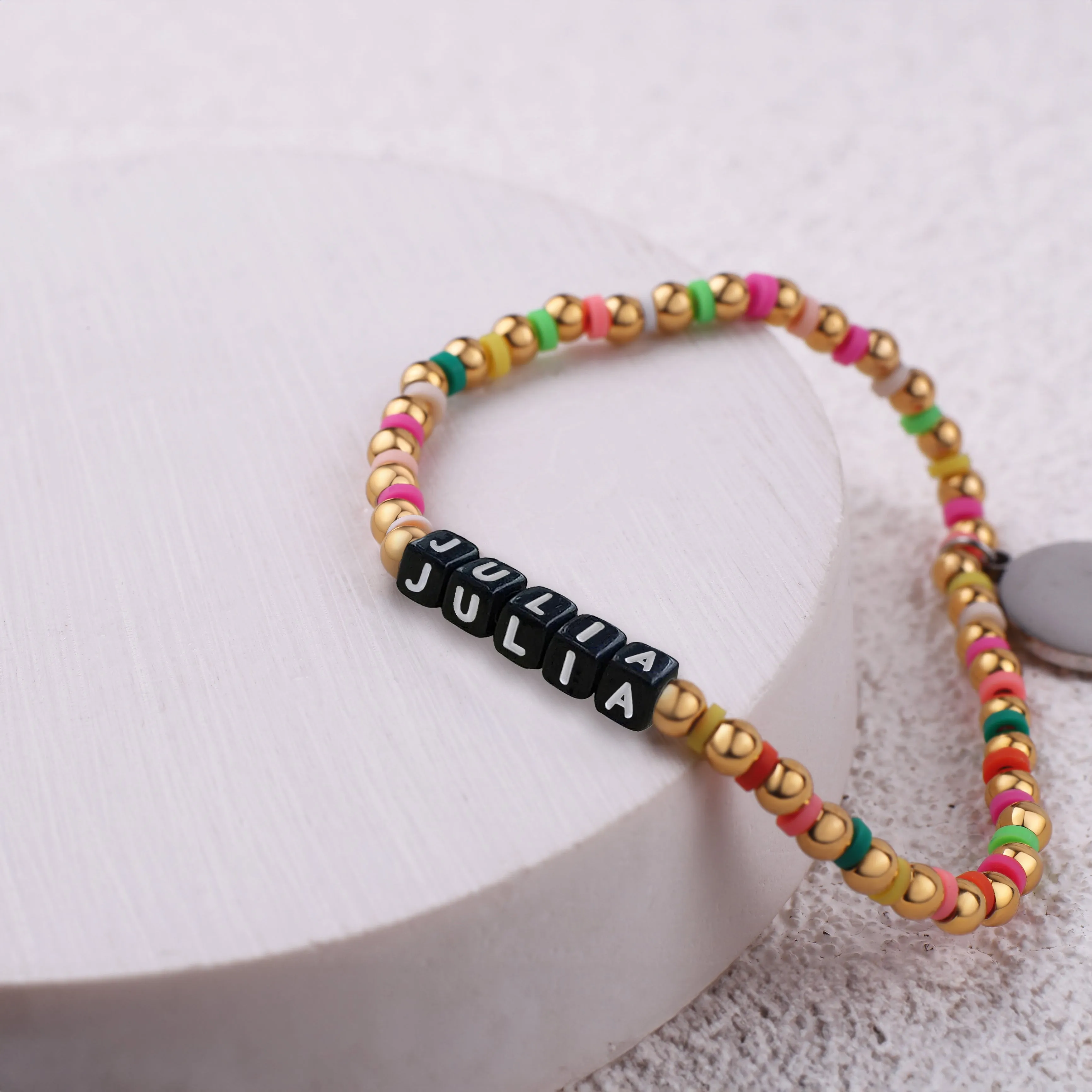 Custom Waterproof Gold Rainbow Beaded Friendship Bracelet