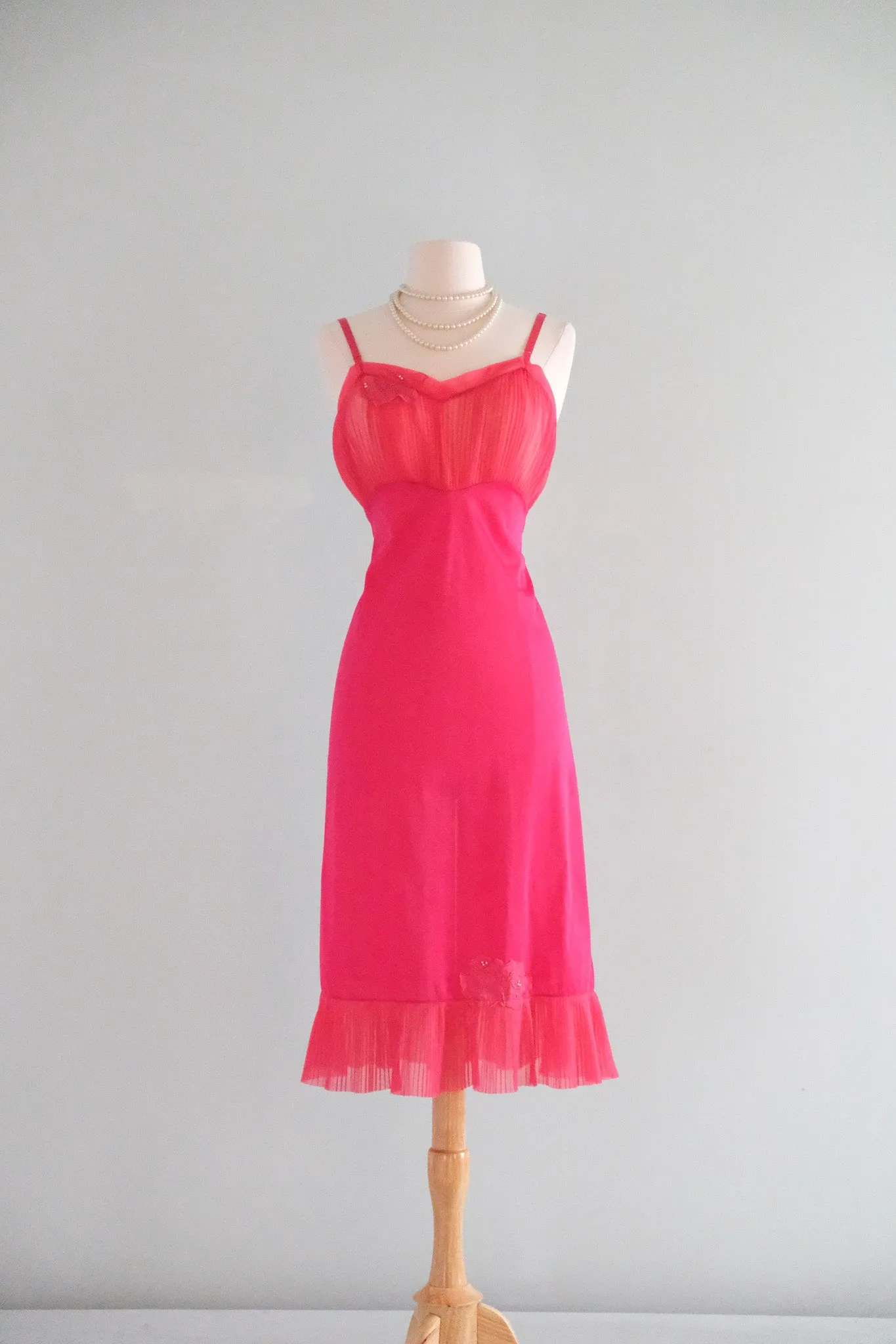 Darling 1950's Hot Pink Vintage Slip Dress / Sz S