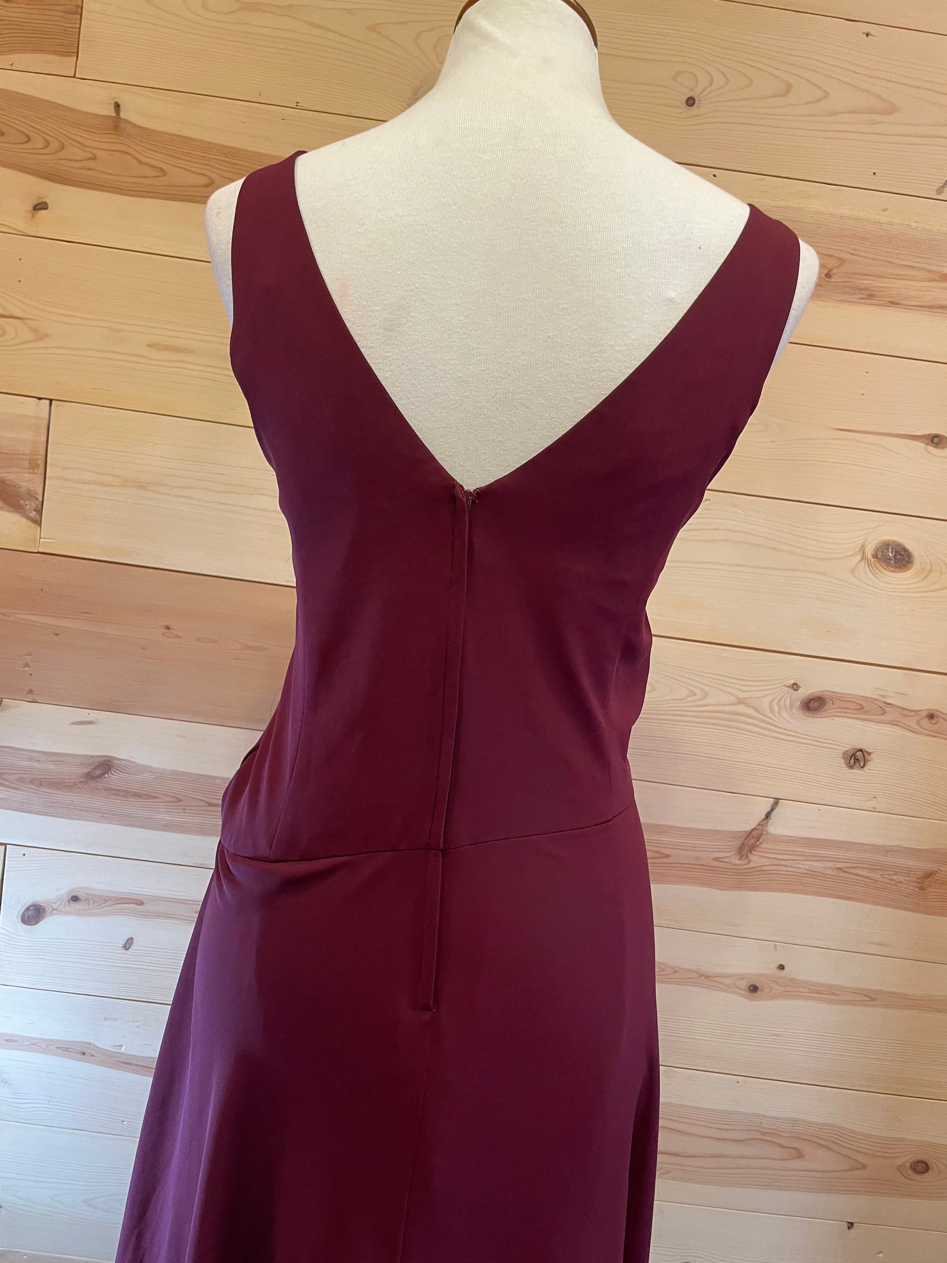 David's Bridal Red Wine Crossover Pleated Bridesmaid Full Length Dress size 14 (altered)