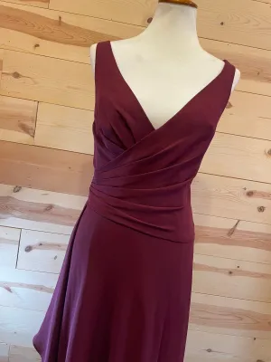 David's Bridal Red Wine Crossover Pleated Bridesmaid Full Length Dress size 14 (altered)