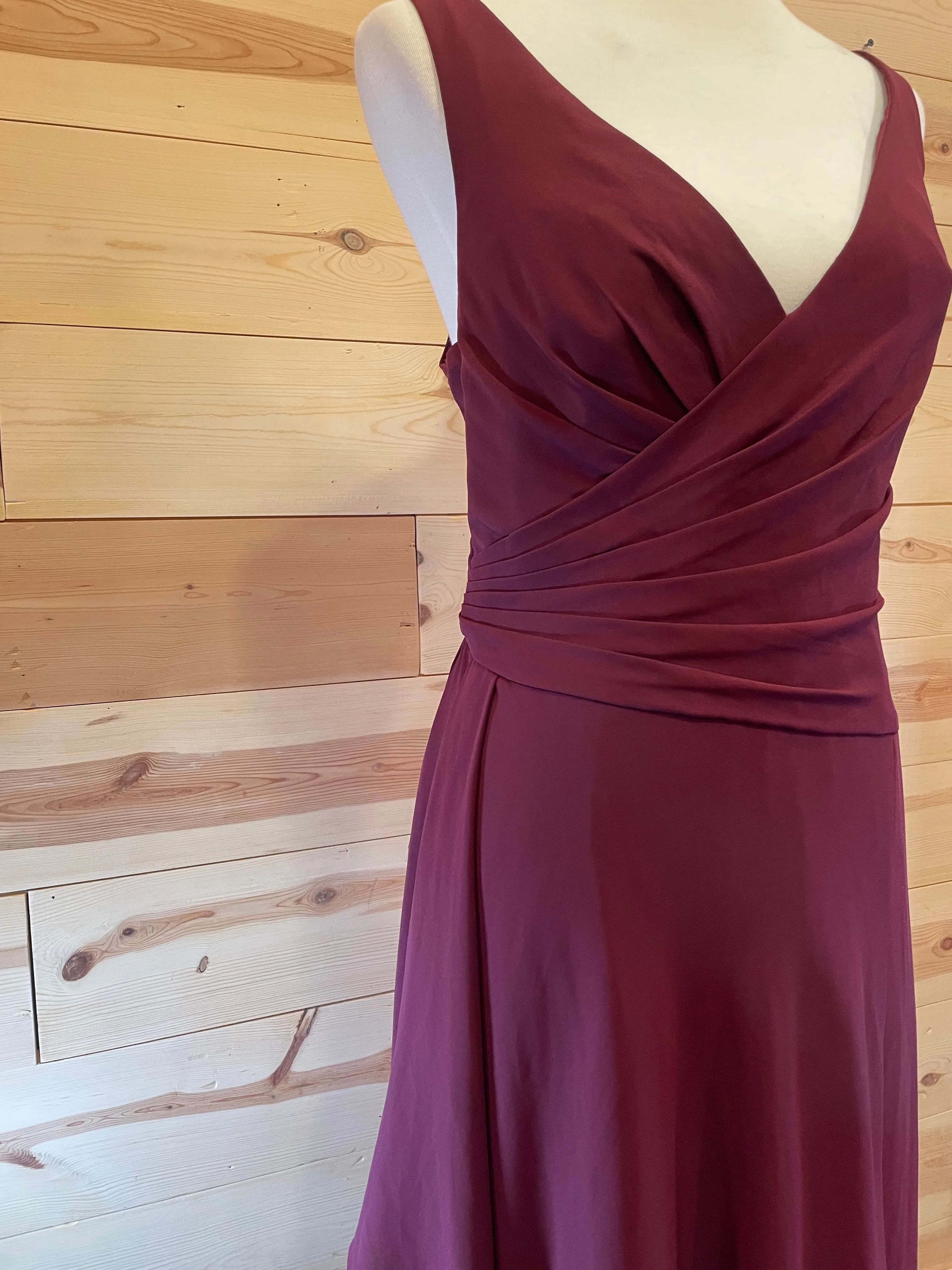 David's Bridal Red Wine Crossover Pleated Bridesmaid Full Length Dress size 14 (altered)