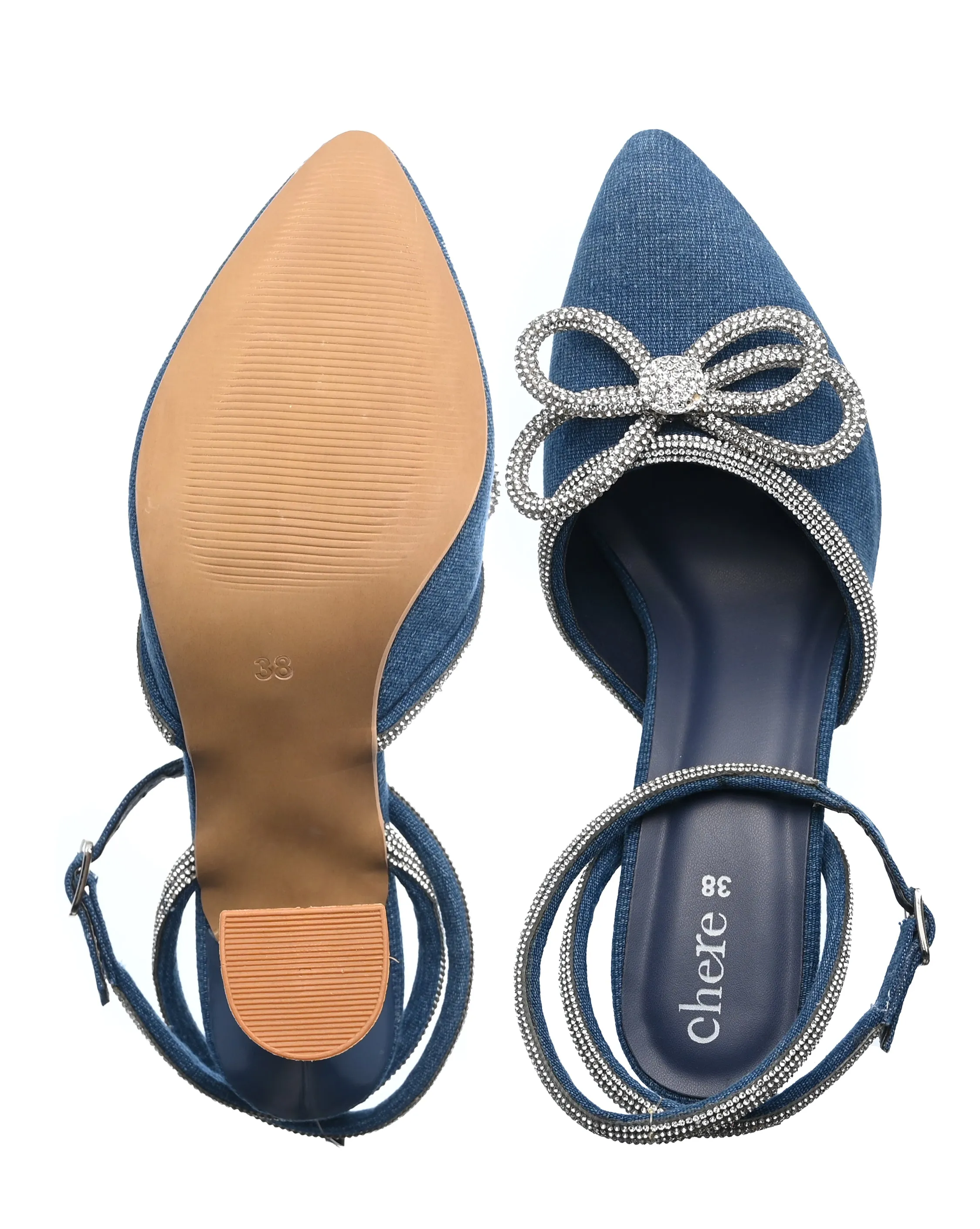 Denim Gem Slingback Heels for Women