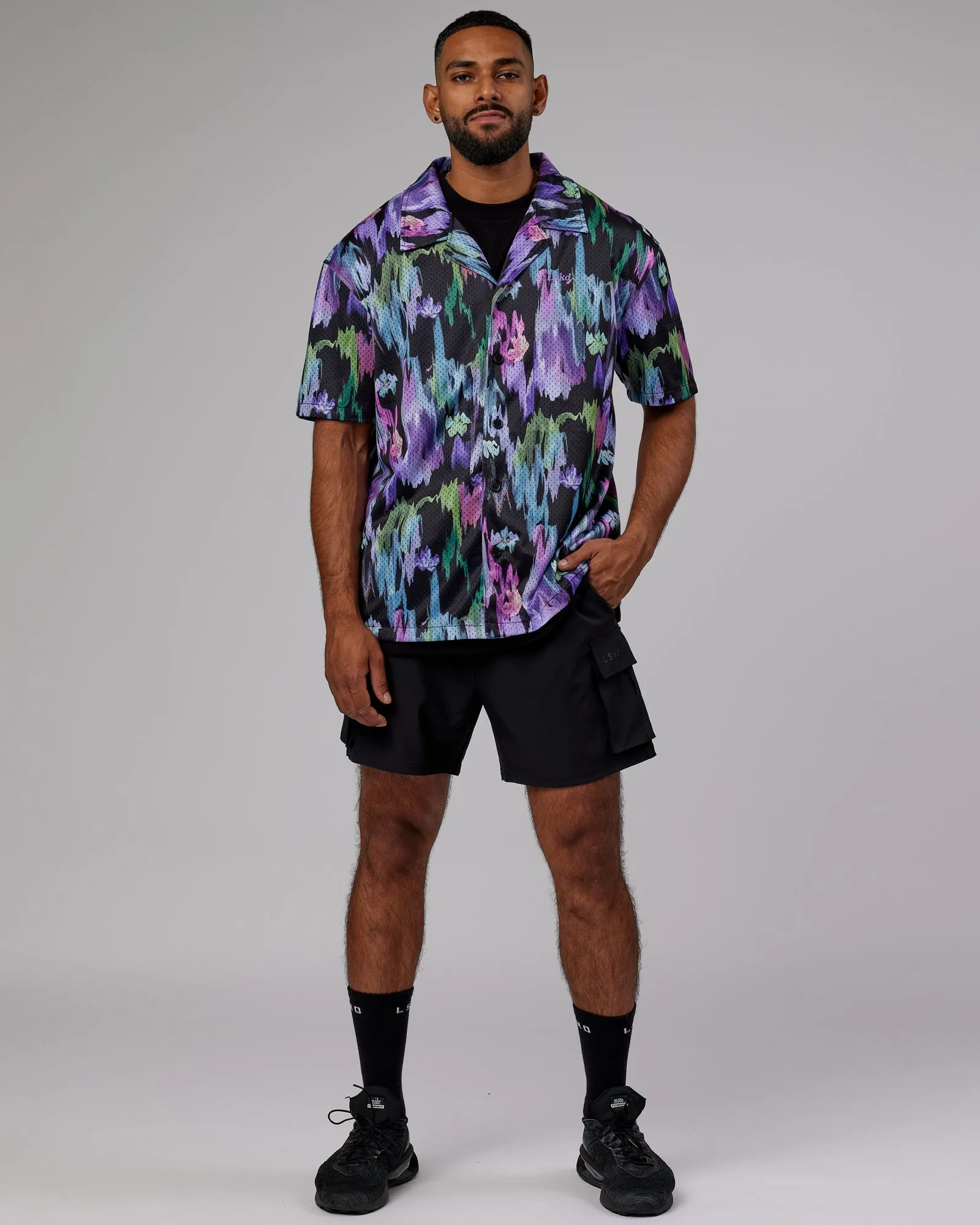 Expression Short Sleeve Mesh Shirt - Hyper Floral Black