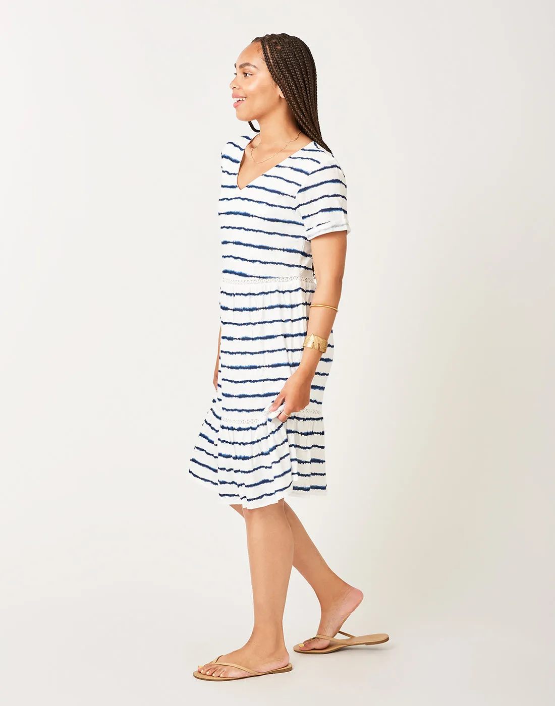 Gemma Dress: Navy Tie Dye Stripe - FINAL SALE