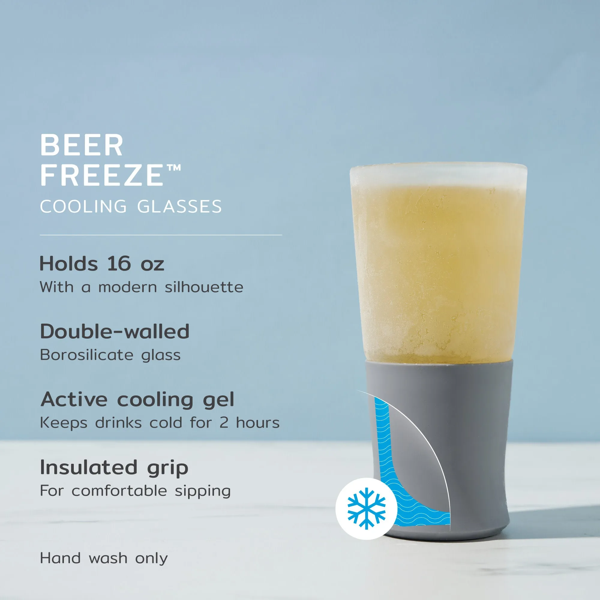 Glass Beer FREEZE™ Cooling Cups in Gray, Set of 2