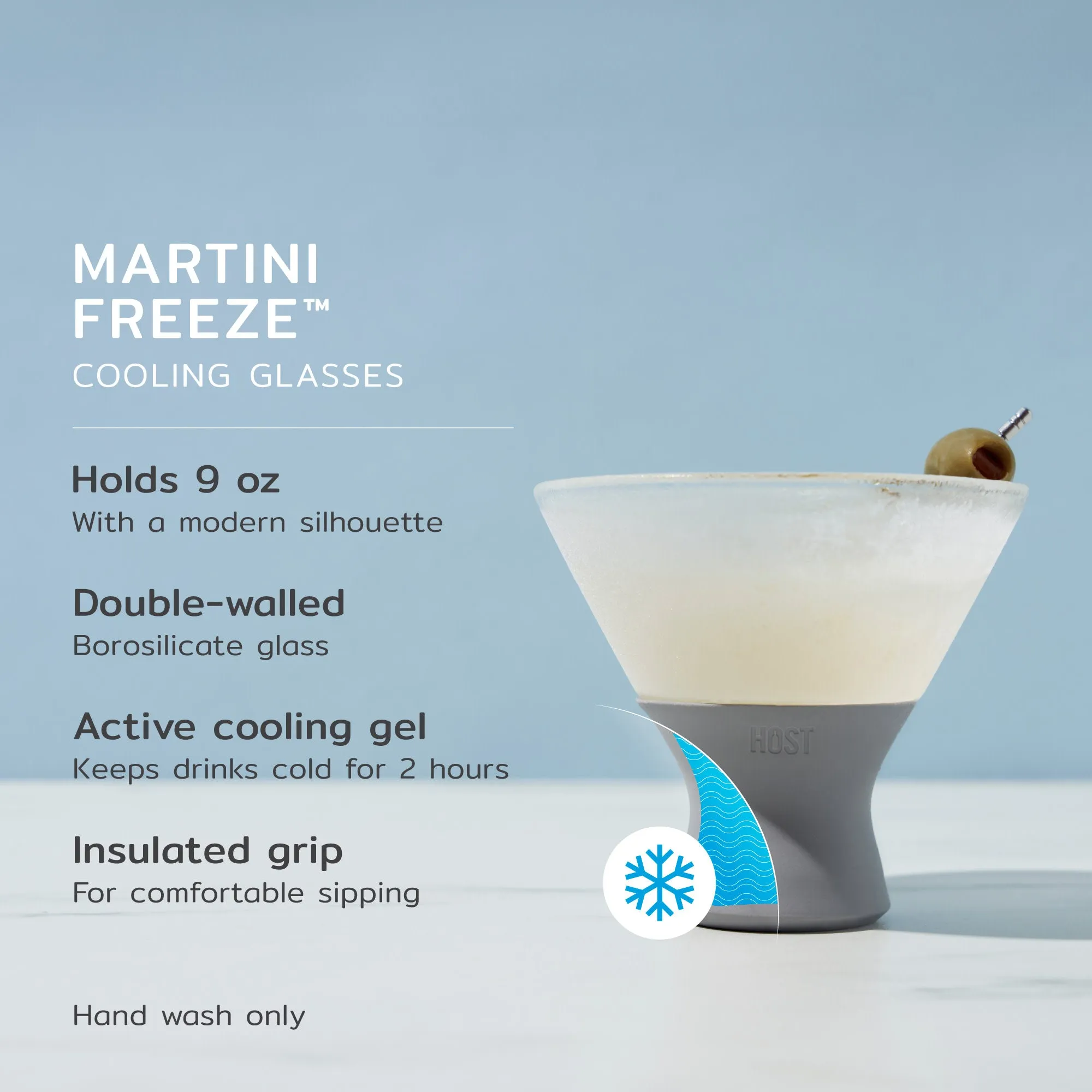 Glass Martini FREEZE™ Cooling Cup in Gray, Set of 2