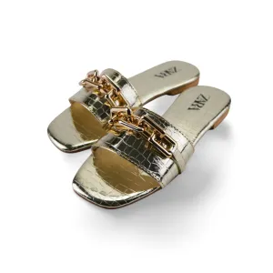 Gold Chain Women Low Heel Flat Sandals -1011