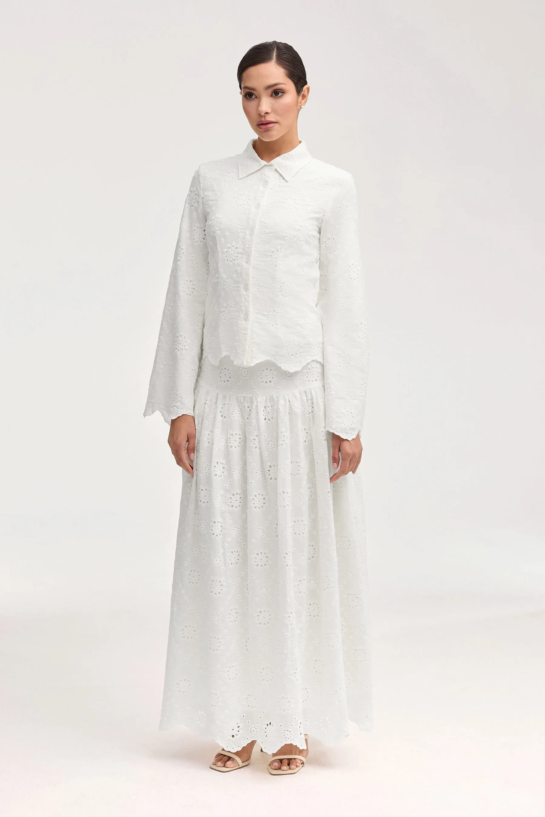 Halima White Eyelet Maxi Skirt