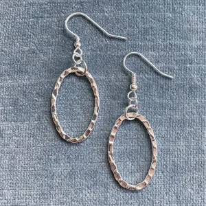 Hammered Silver Oval Hoop Earrings #122