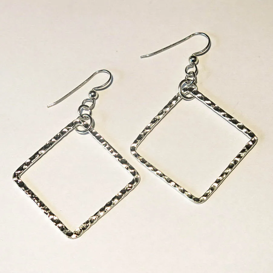 Hammered Silver Square "Hoop" Earrings (Click for sizes) #121