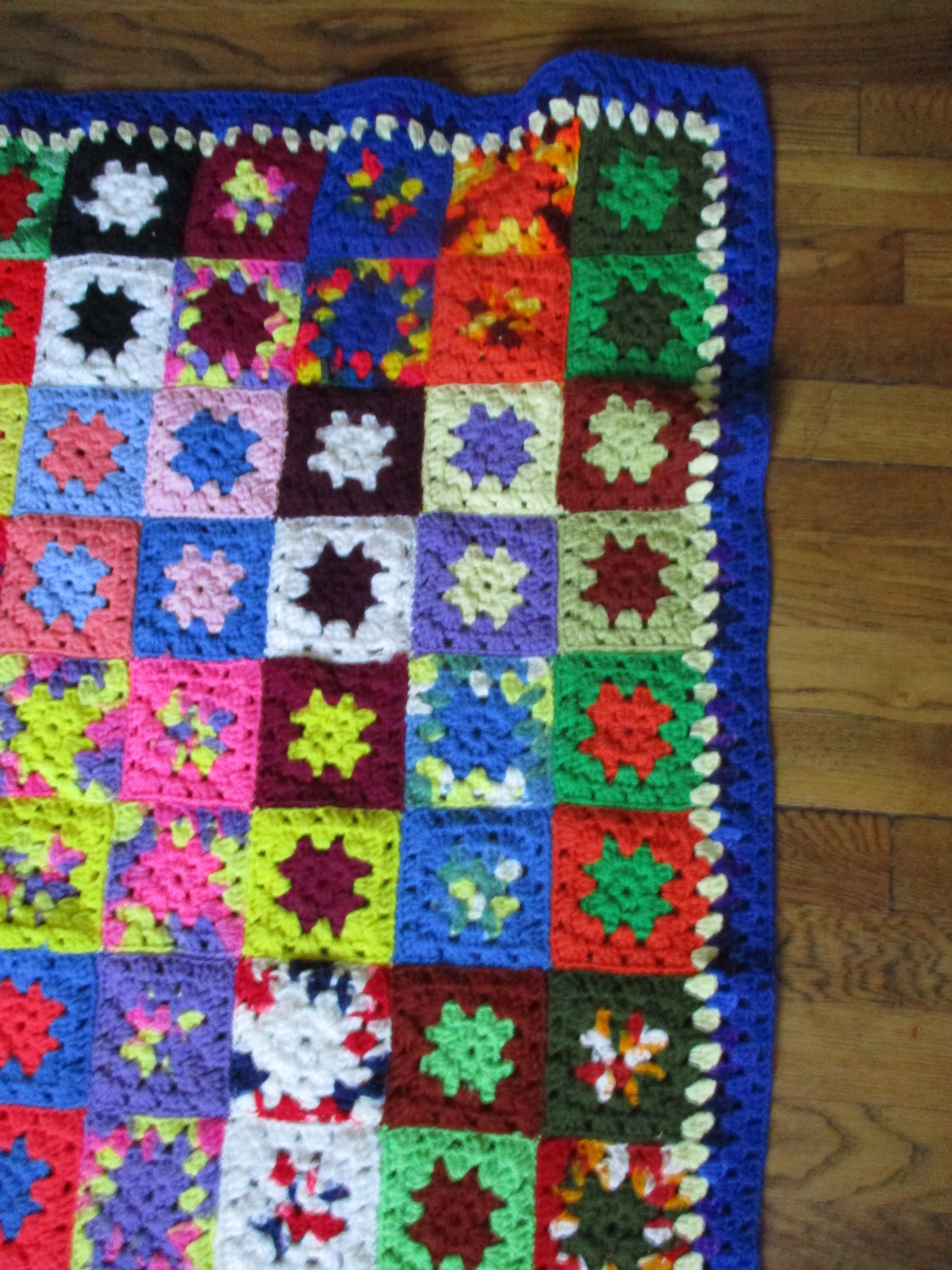 Handmade Crochet GRANNY SQUARE Blanket Throw Afghan Cover Knit Yarn COLORFUL 33x45