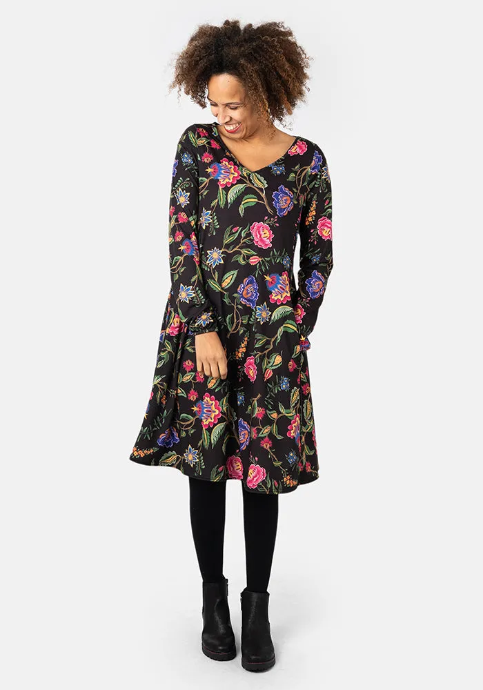 Isabella Baroque Floral Print Trapeze Dress