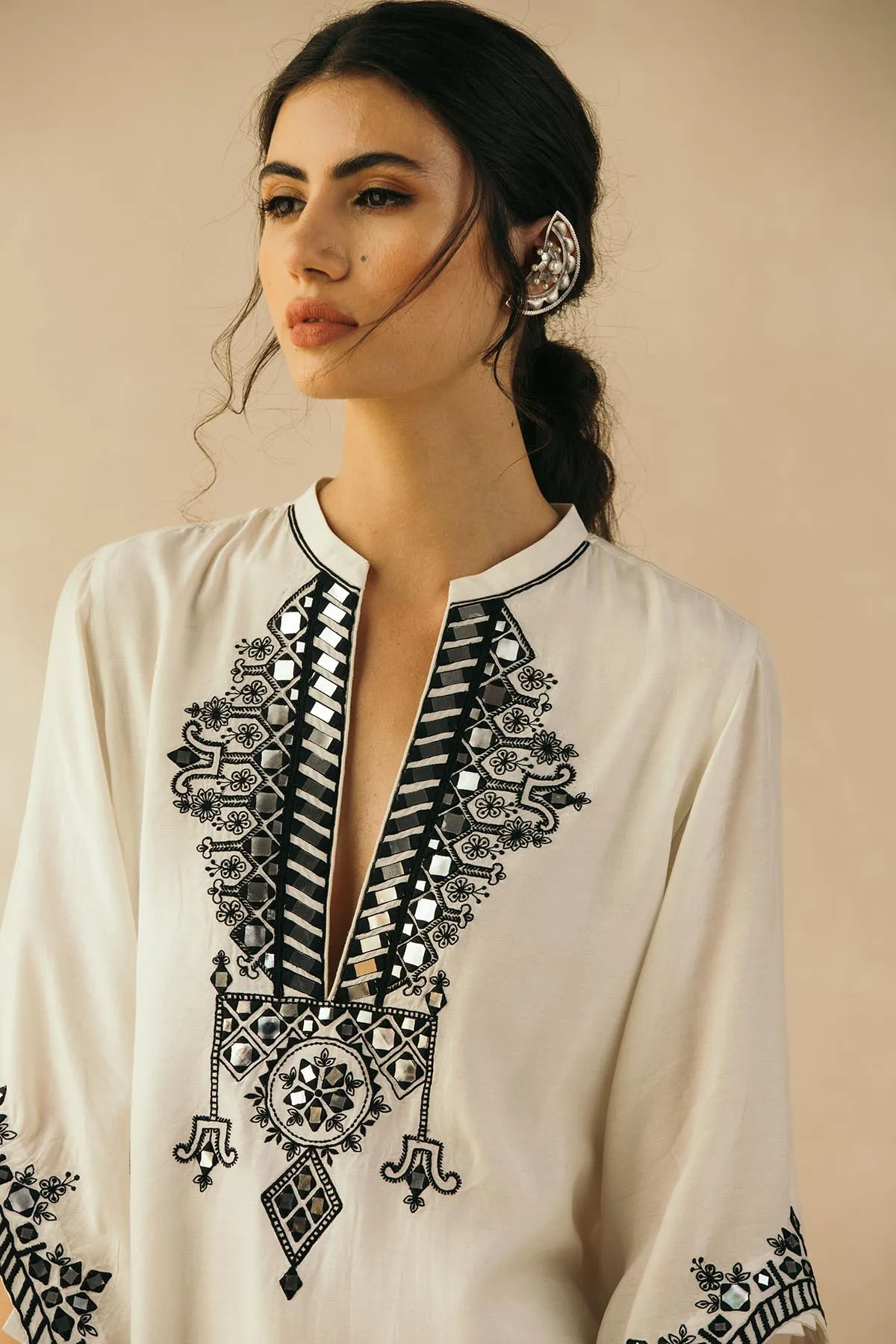 Ivory Asymmetrical Mirror Kaftan