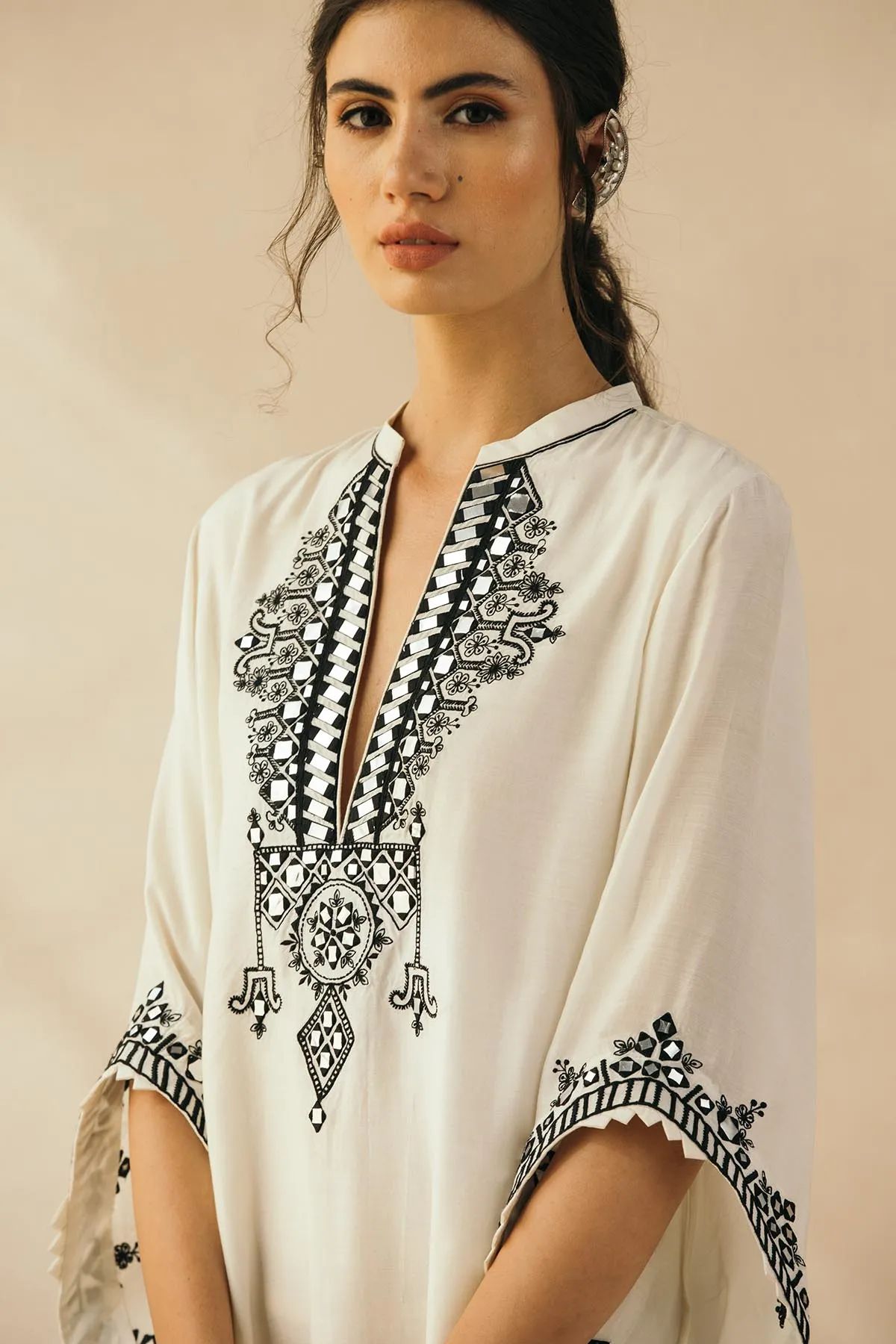 Ivory Asymmetrical Mirror Kaftan