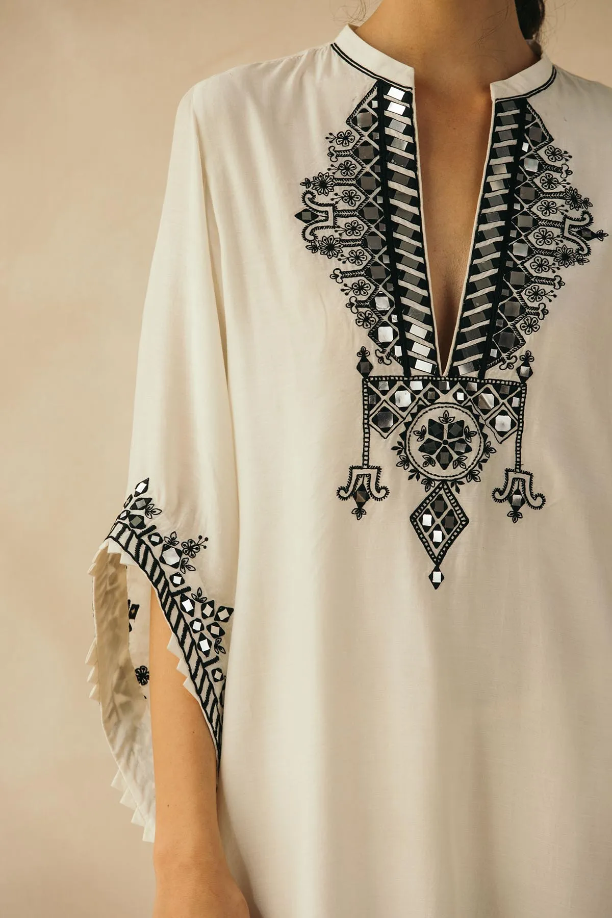 Ivory Asymmetrical Mirror Kaftan