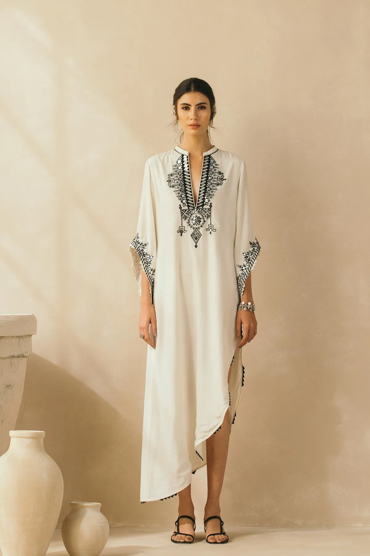 Ivory Asymmetrical Mirror Kaftan