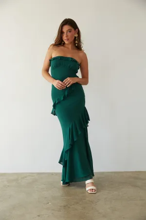 Jana Strapless Ruffle Open Back Maxi Dress