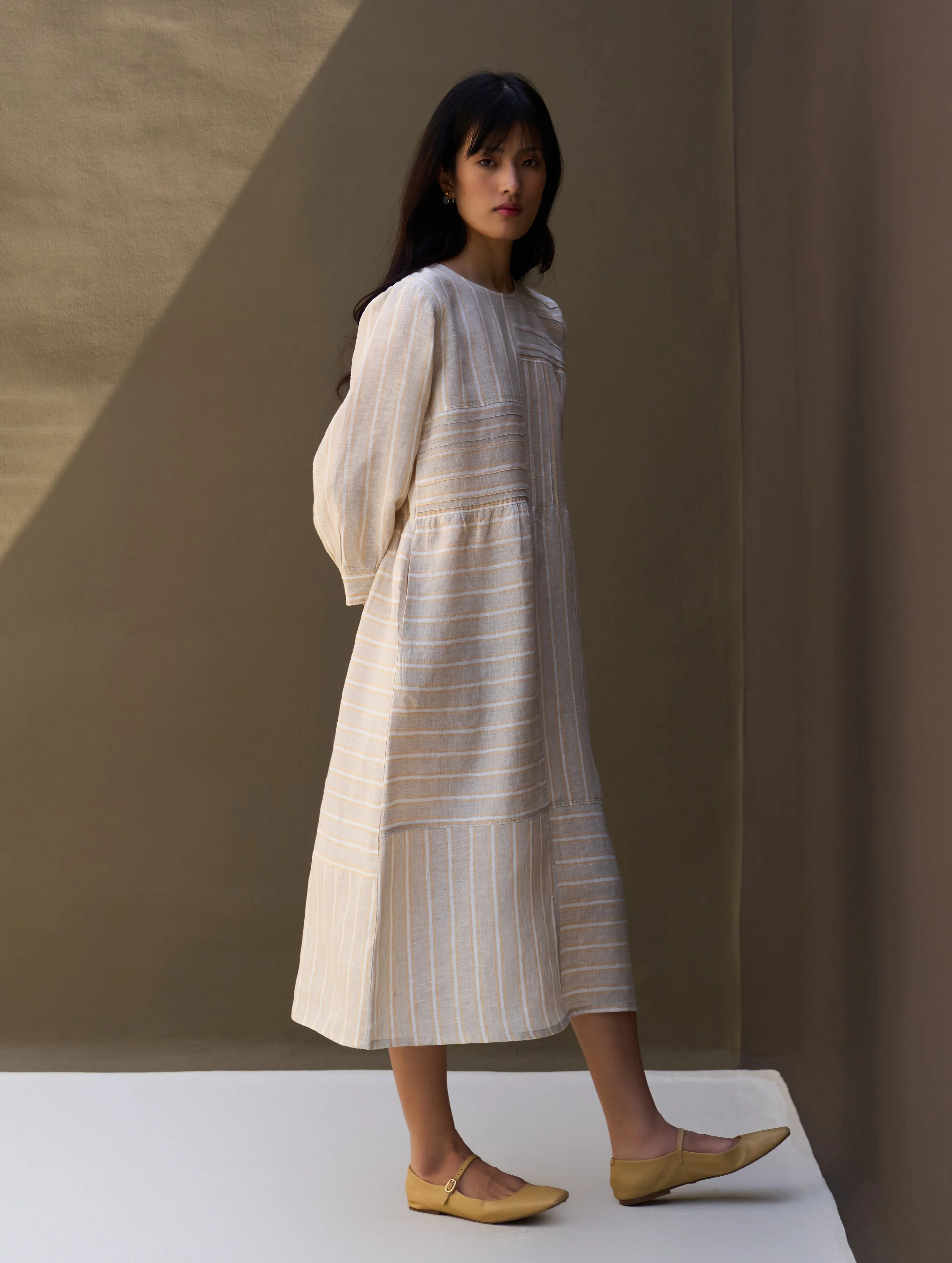 Kwan Striped Linen Dress - Natural