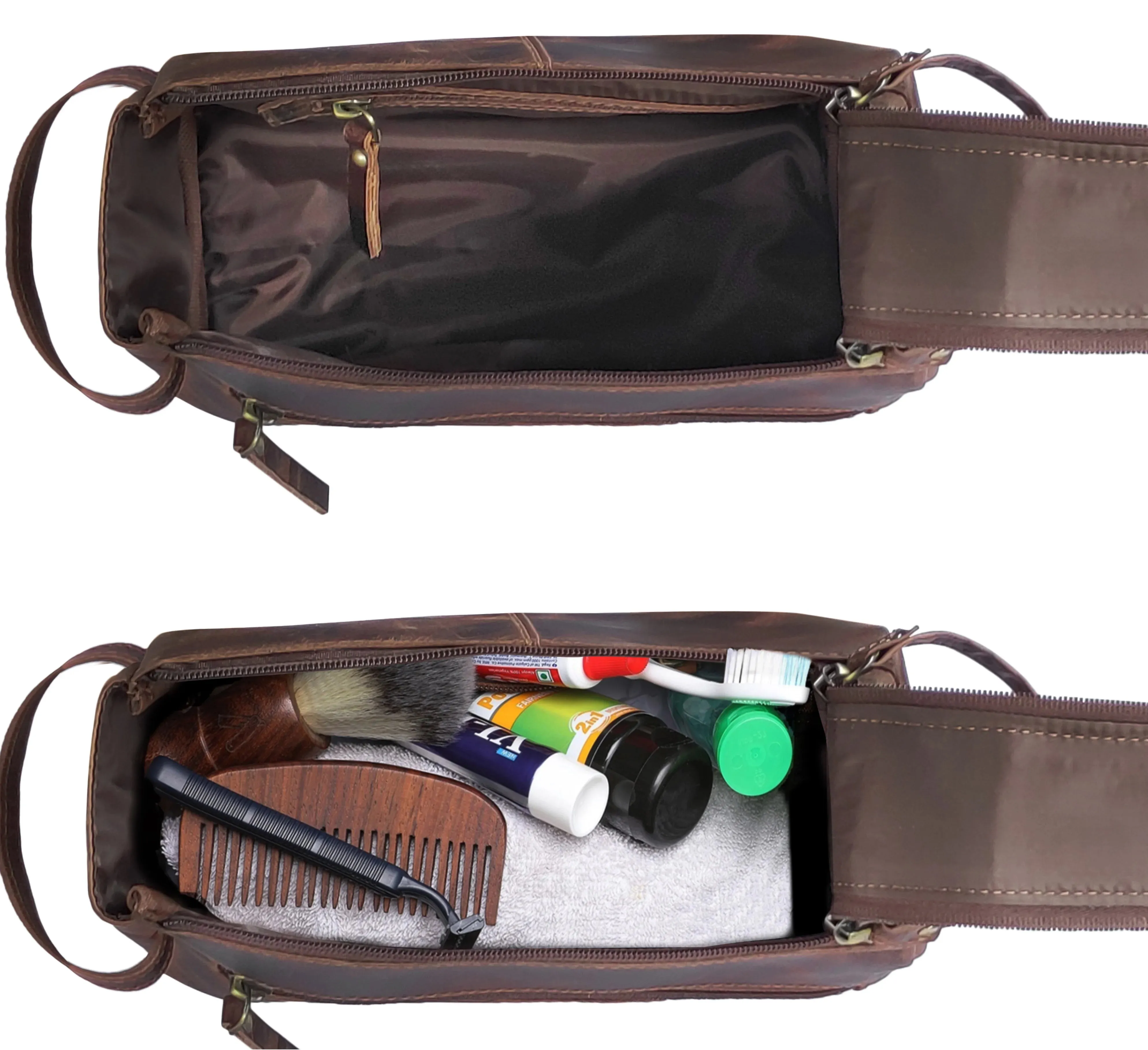 Leather Toiletry Bag for Men (Walnut Brown)