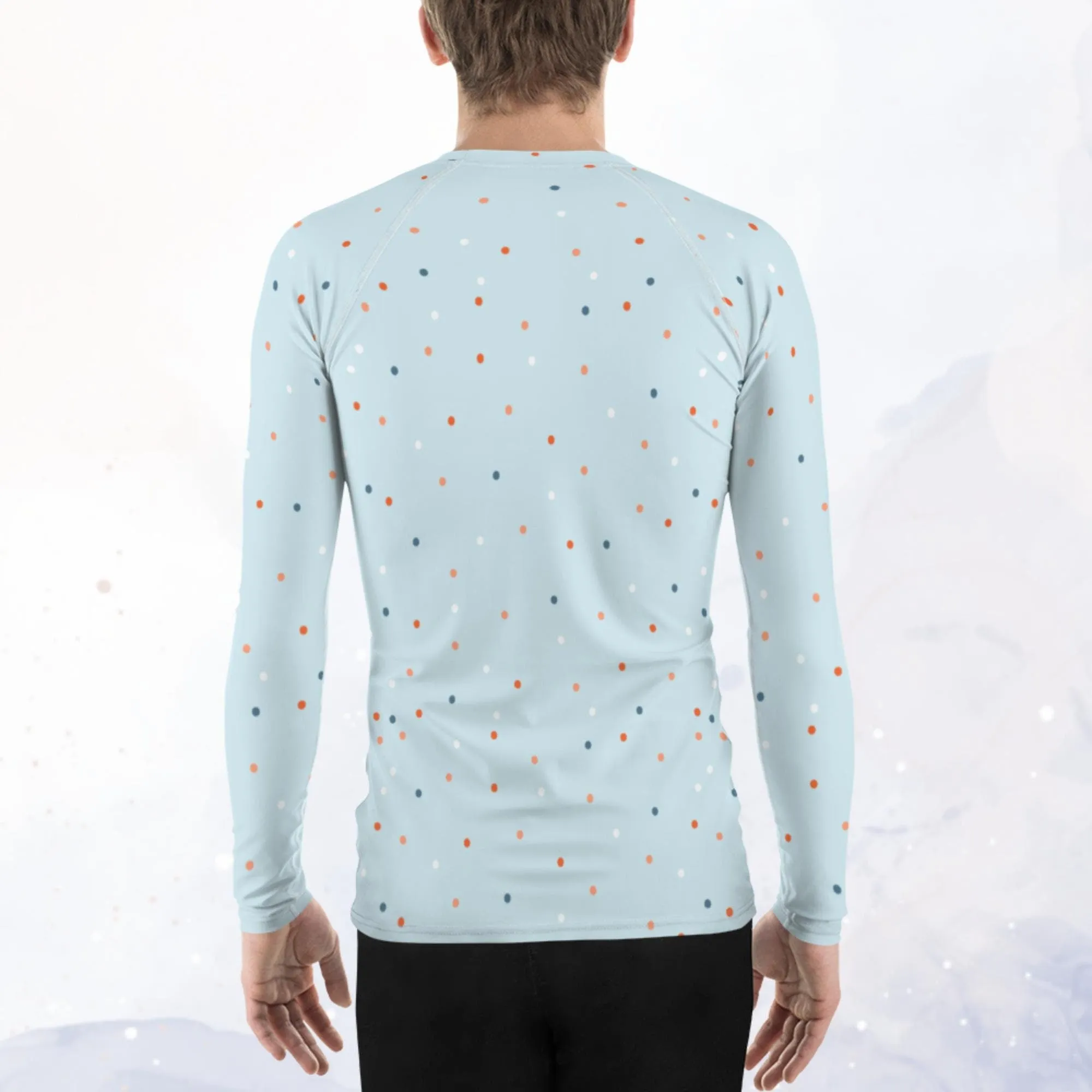 Light Blue and Orange Polka Dot Men's Long Sleeve Rash Guard