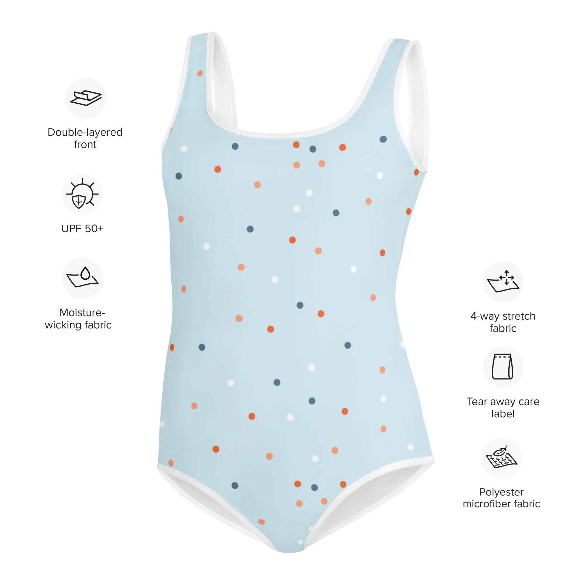 Light Blue Polka Dot Youth One Piece Swimsuit