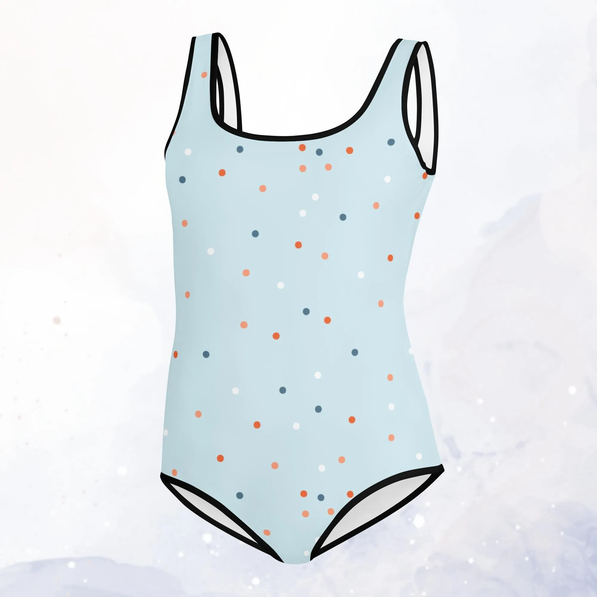 Light Blue Polka Dot Youth One Piece Swimsuit